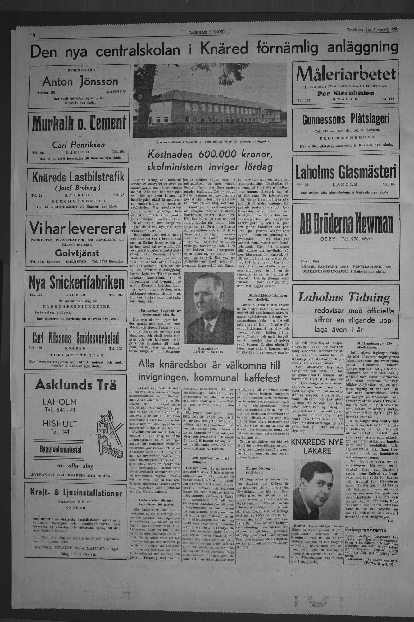 Laholms Tidning Torsdag 5 augusti 1954, sida 4