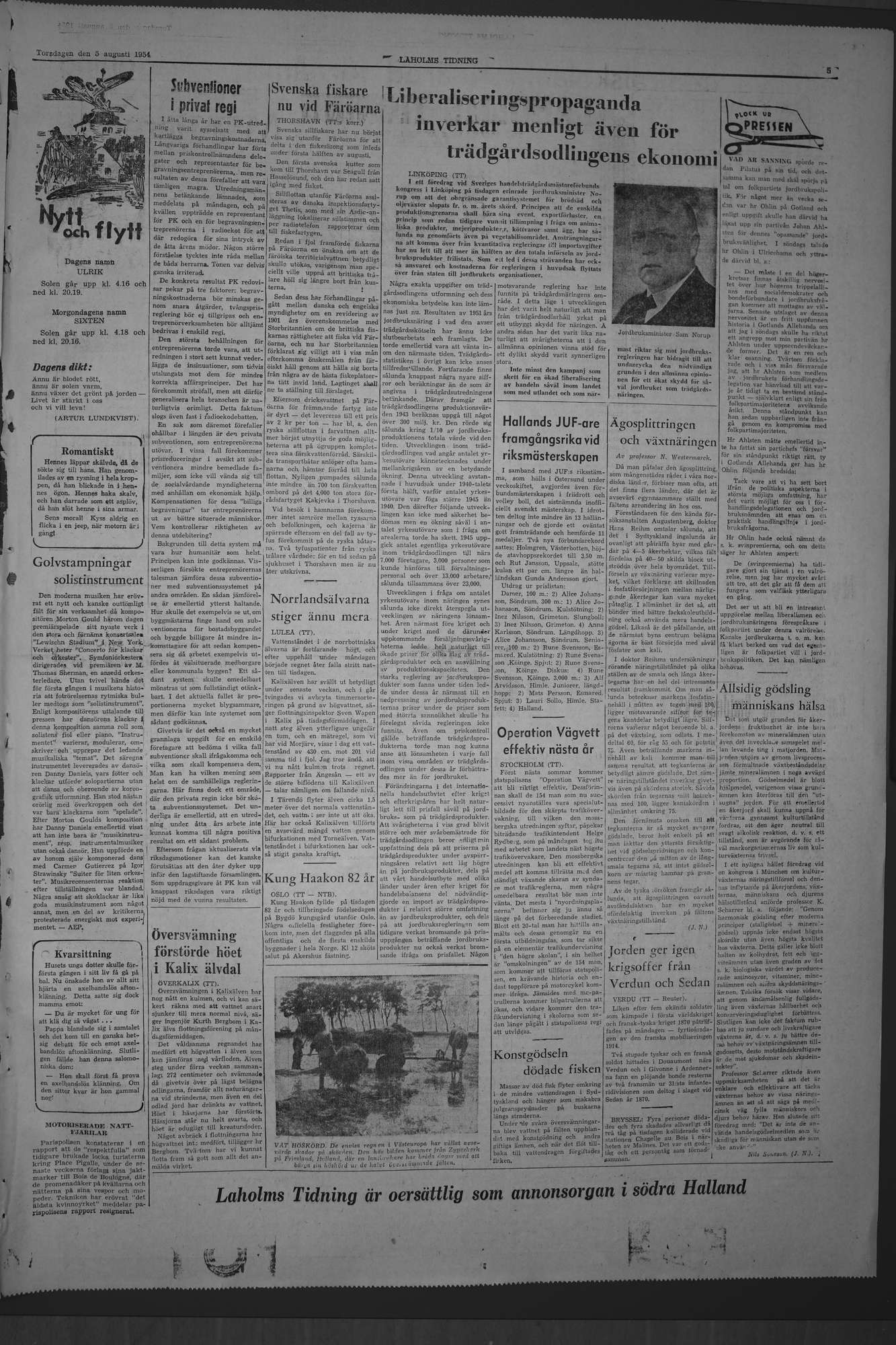 Laholms Tidning Torsdag 5 augusti 1954, sida 5