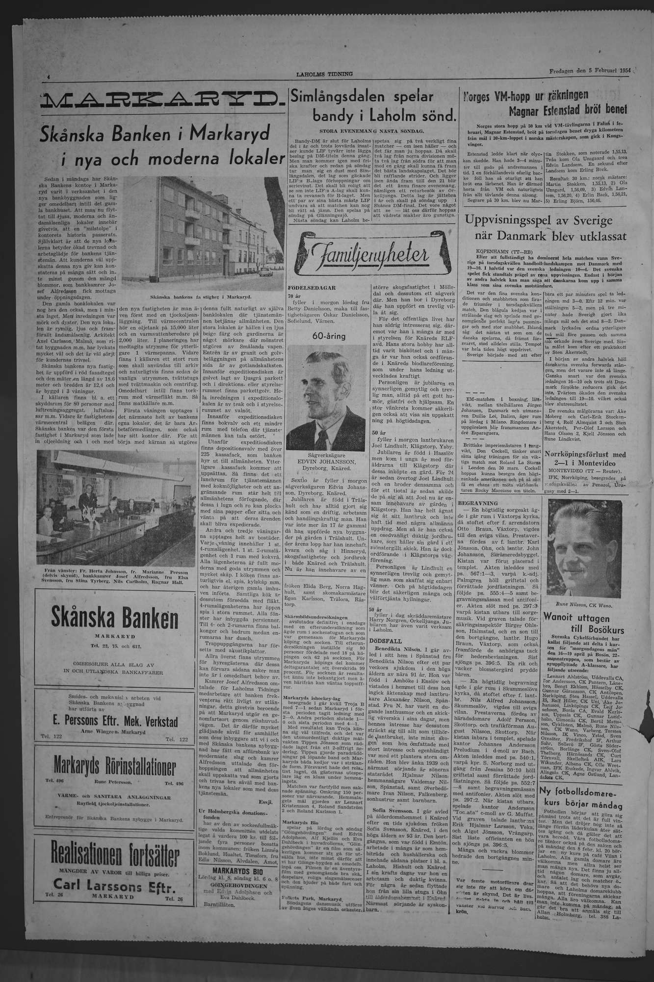 Laholms Tidning Fredag 5 februari 1954, sida 4