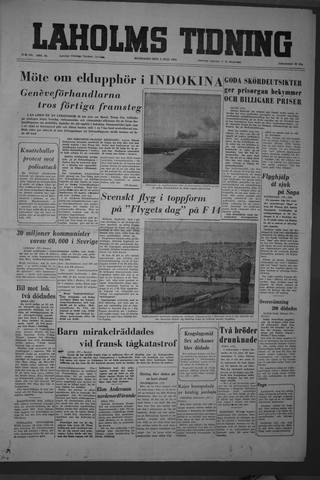 Förstasidan, Måndag 5 juli 1954