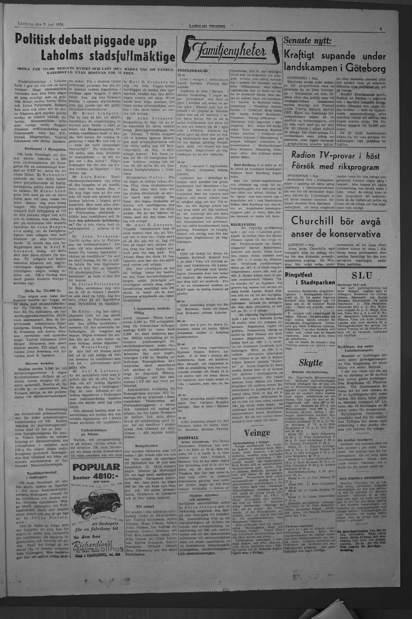 Laholms Tidning Lördag 5 juni 1954, sida 3