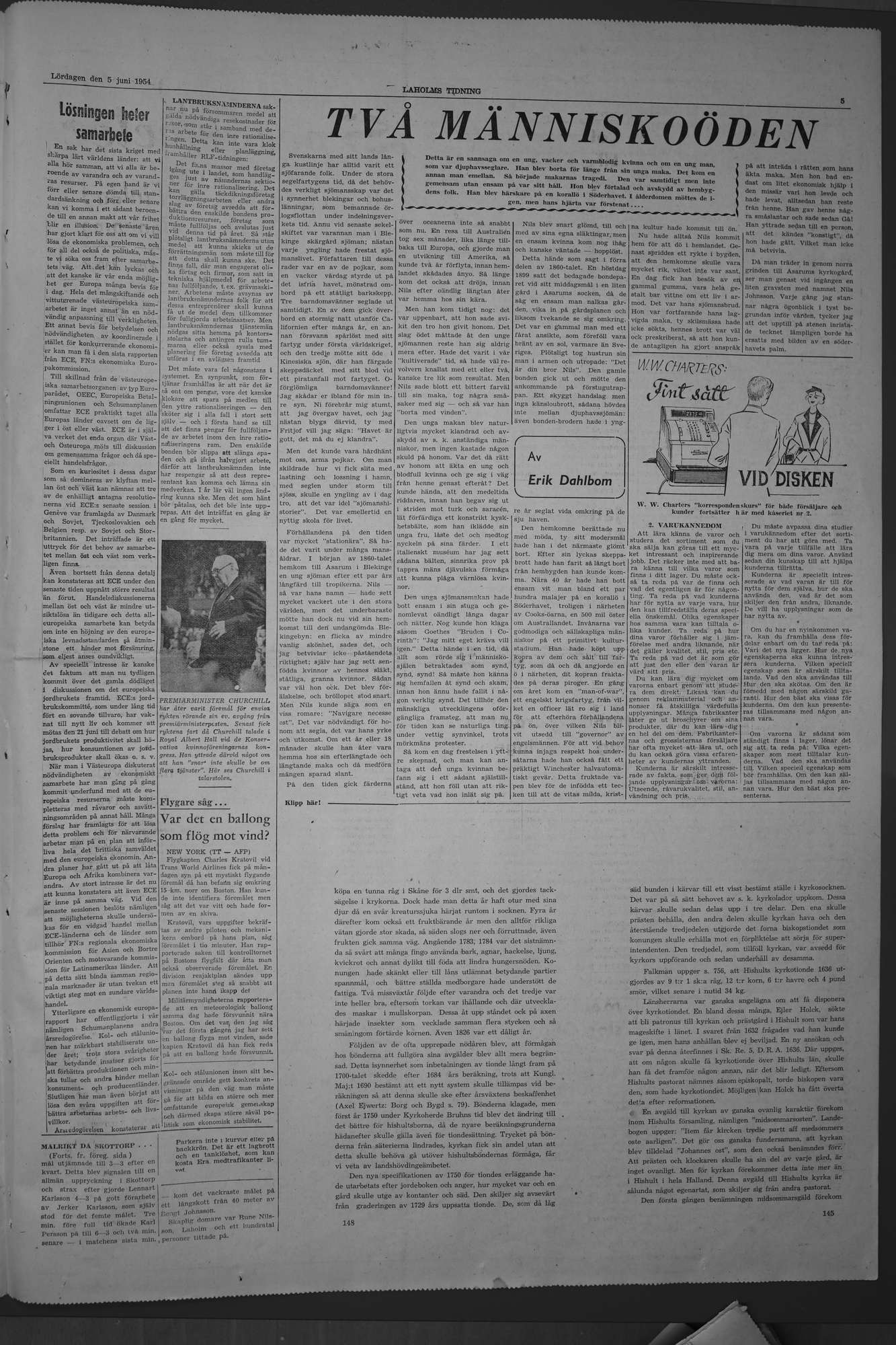 Laholms Tidning Lördag 5 juni 1954, sida 5