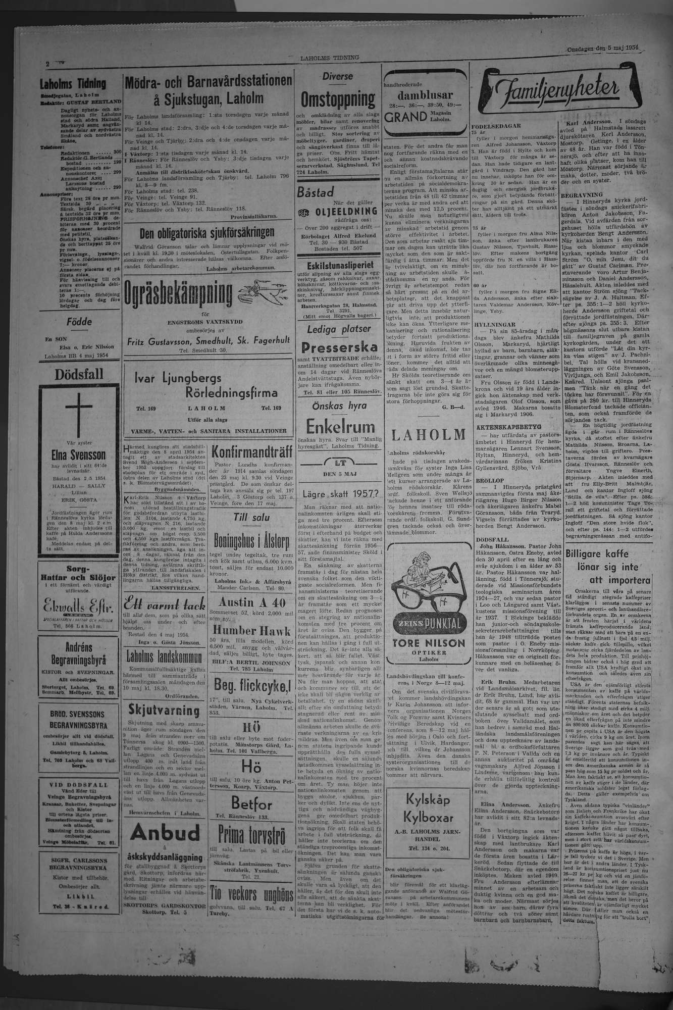 Laholms Tidning Onsdag 5 maj 1954, sida 2