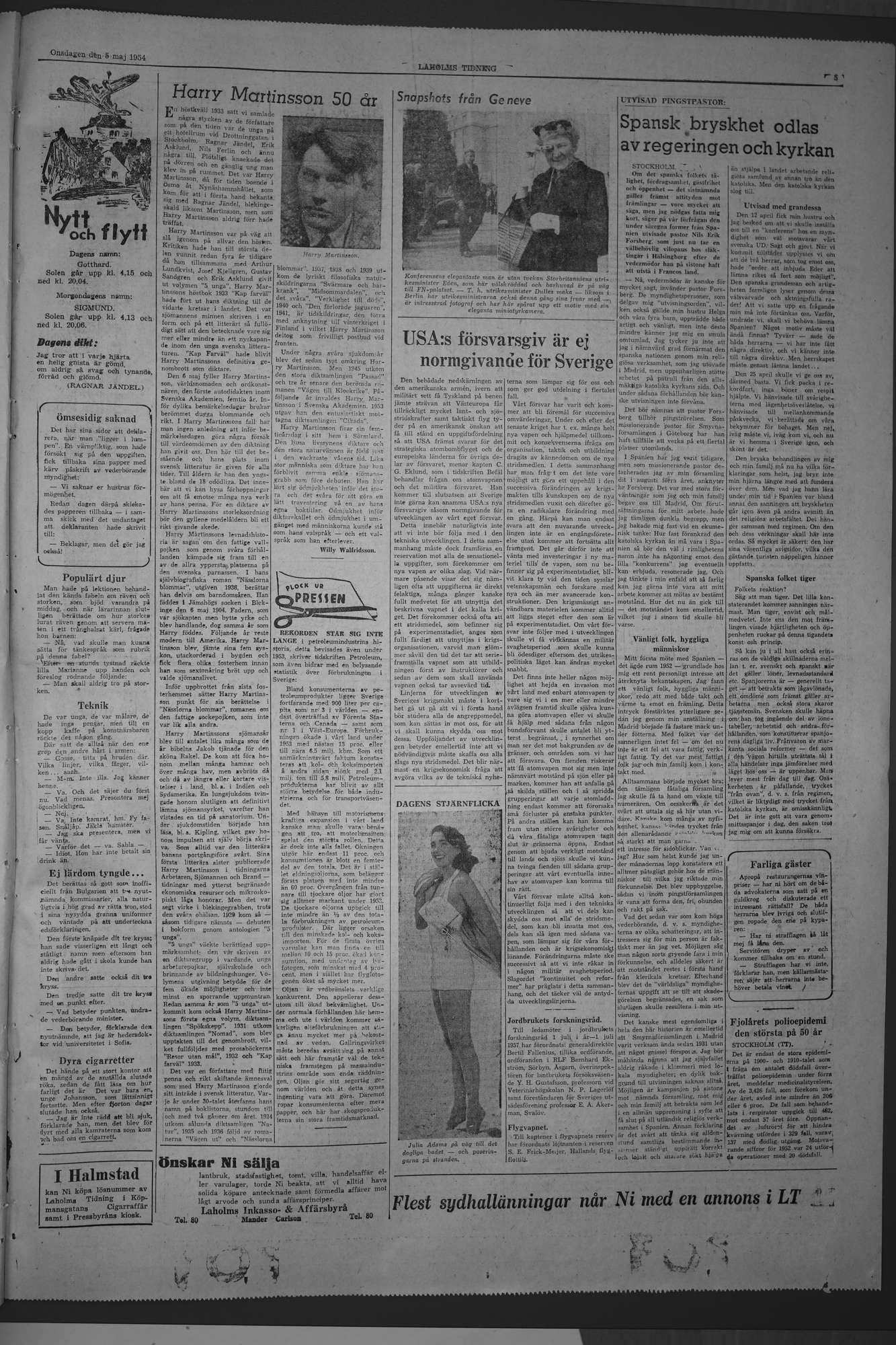 Laholms Tidning Onsdag 5 maj 1954, sida 5