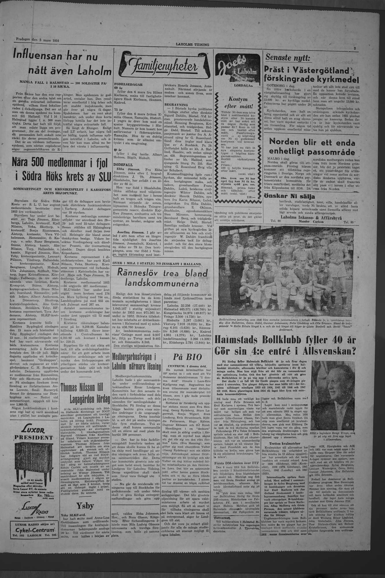 Laholms Tidning Fredag 5 mars 1954, sida 3