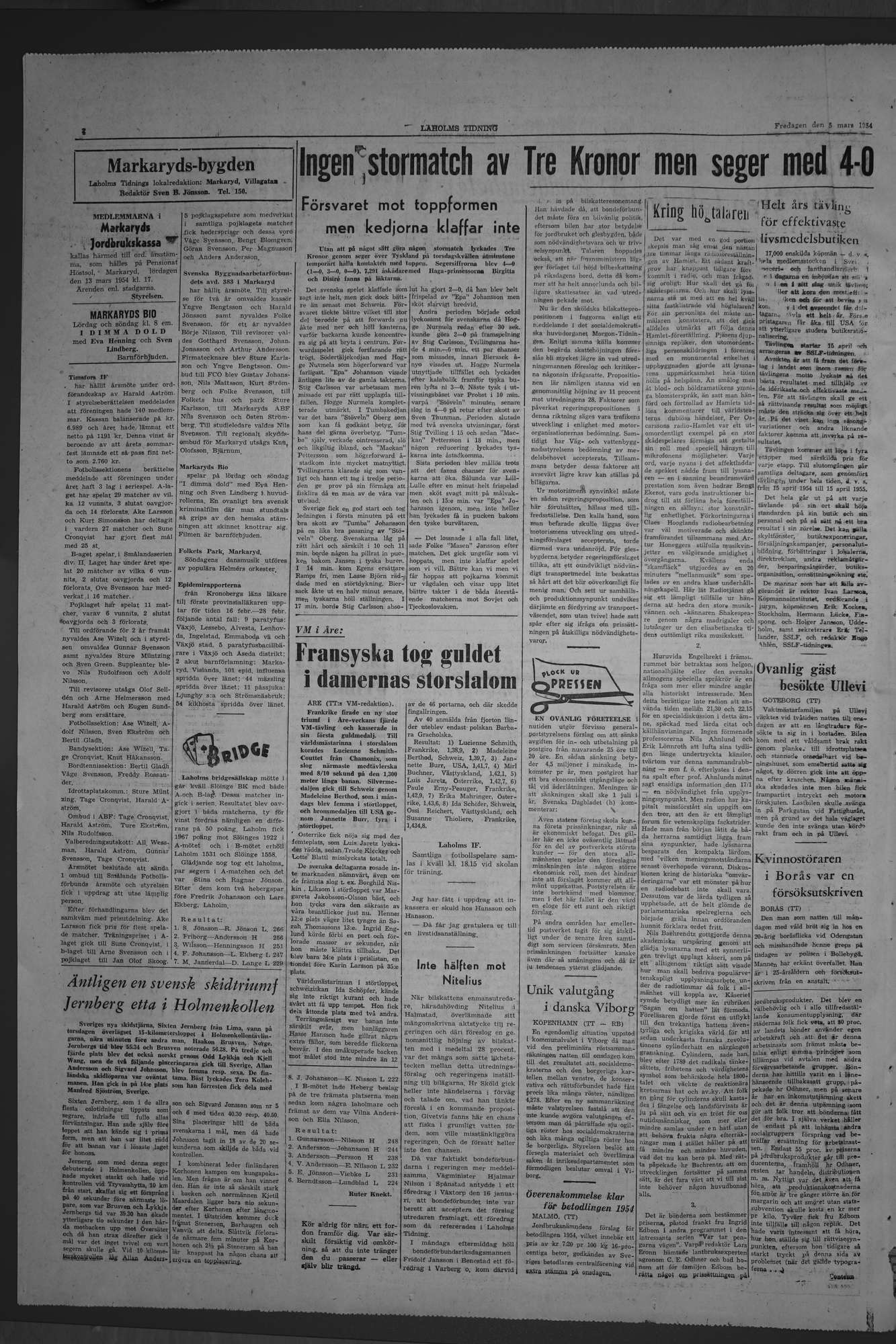 Laholms Tidning Fredag 5 mars 1954, sida 4