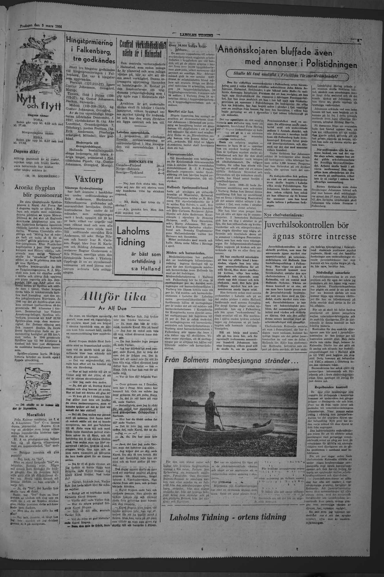 Laholms Tidning Fredag 5 mars 1954, sida 5