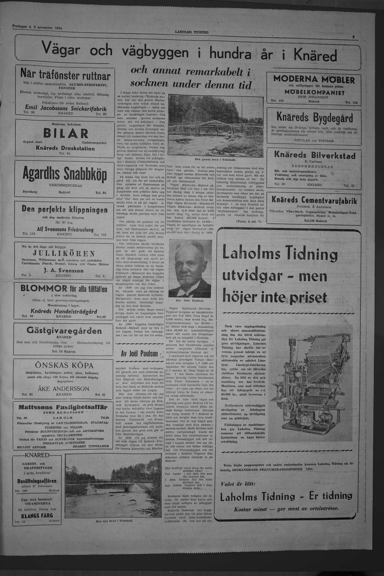 Laholms Tidning Fredag 5 november 1954, sida 5