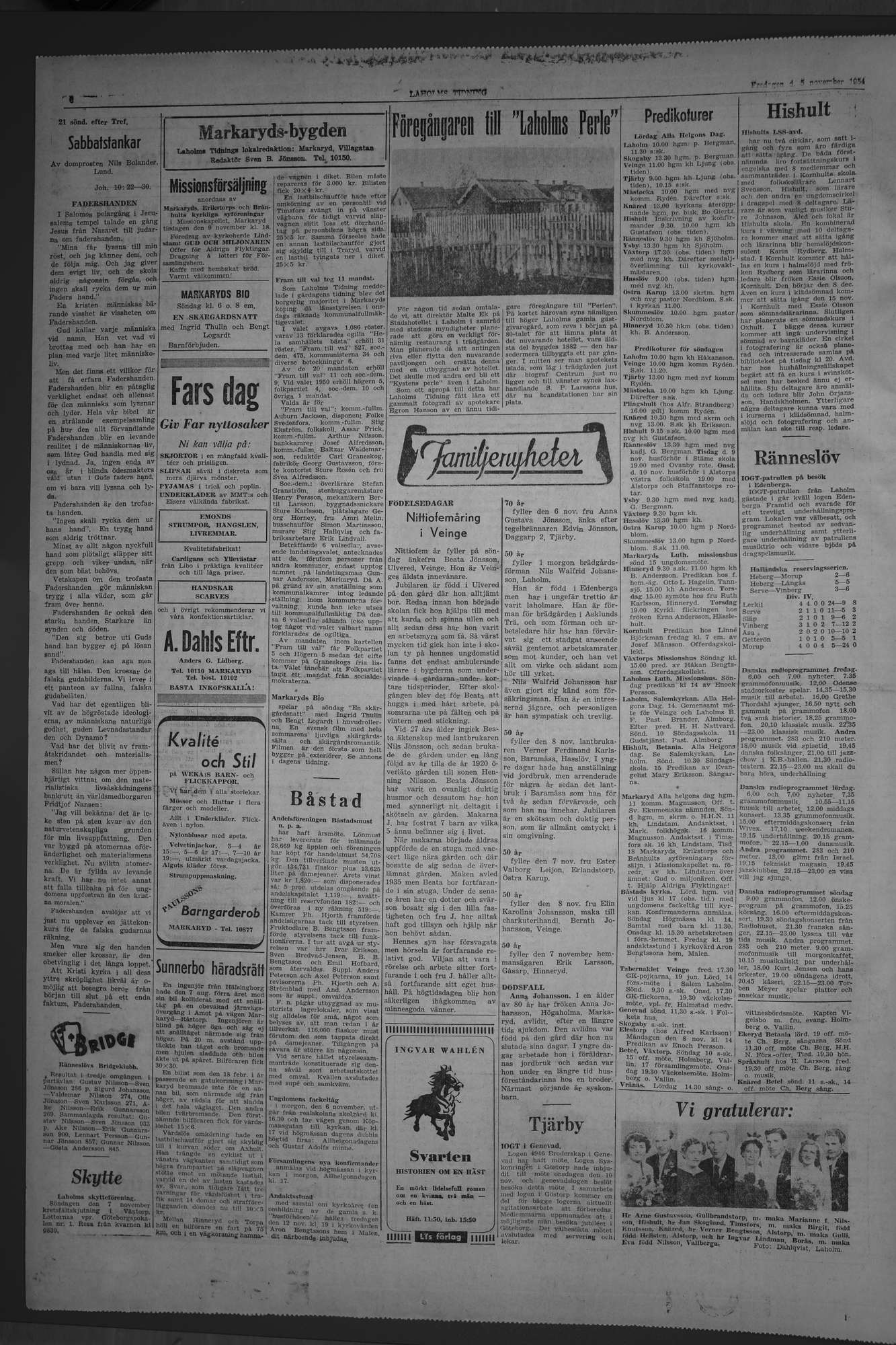 Laholms Tidning Fredag 5 november 1954, sida 6