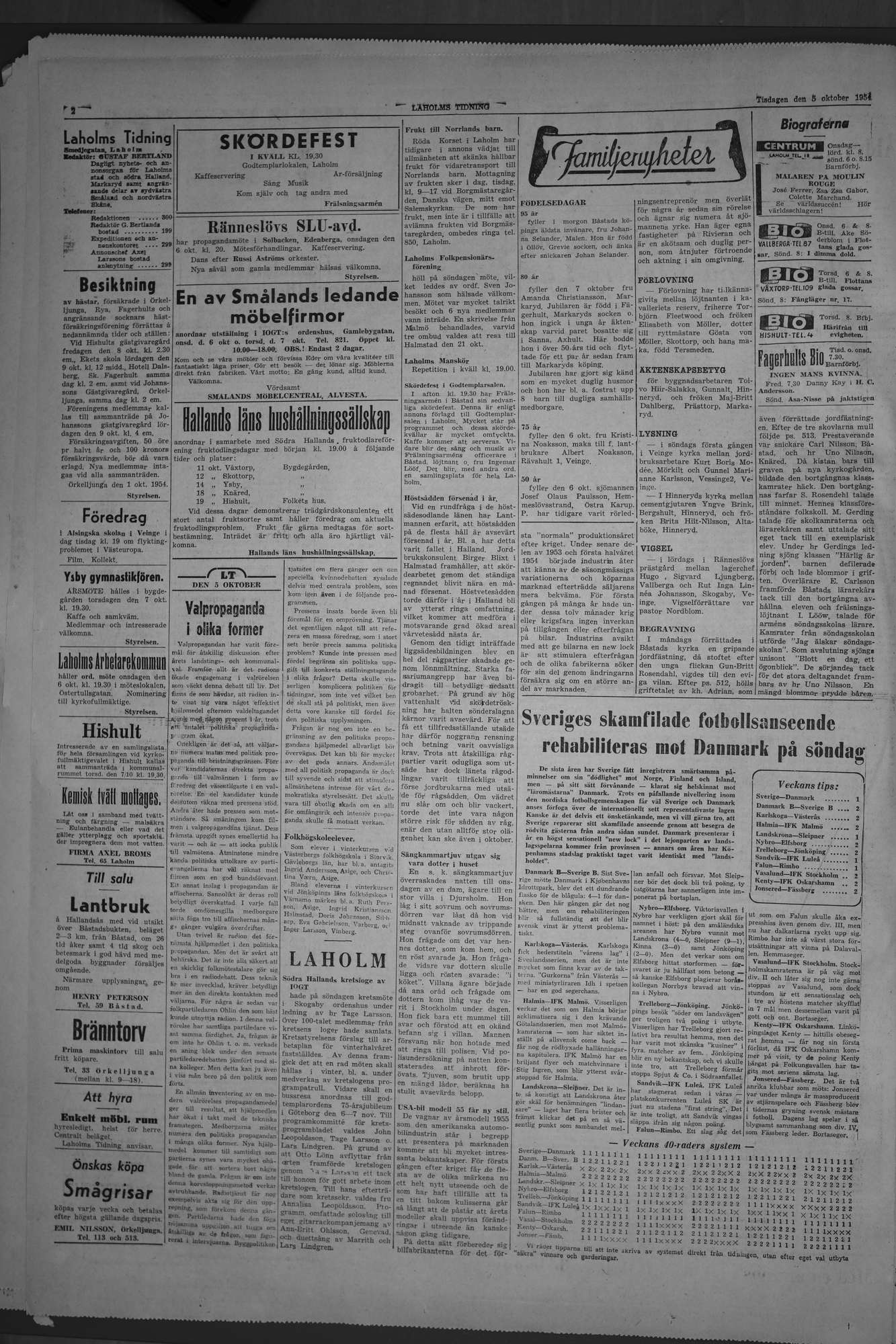 Laholms Tidning Tisdag 5 oktober 1954, sida 2