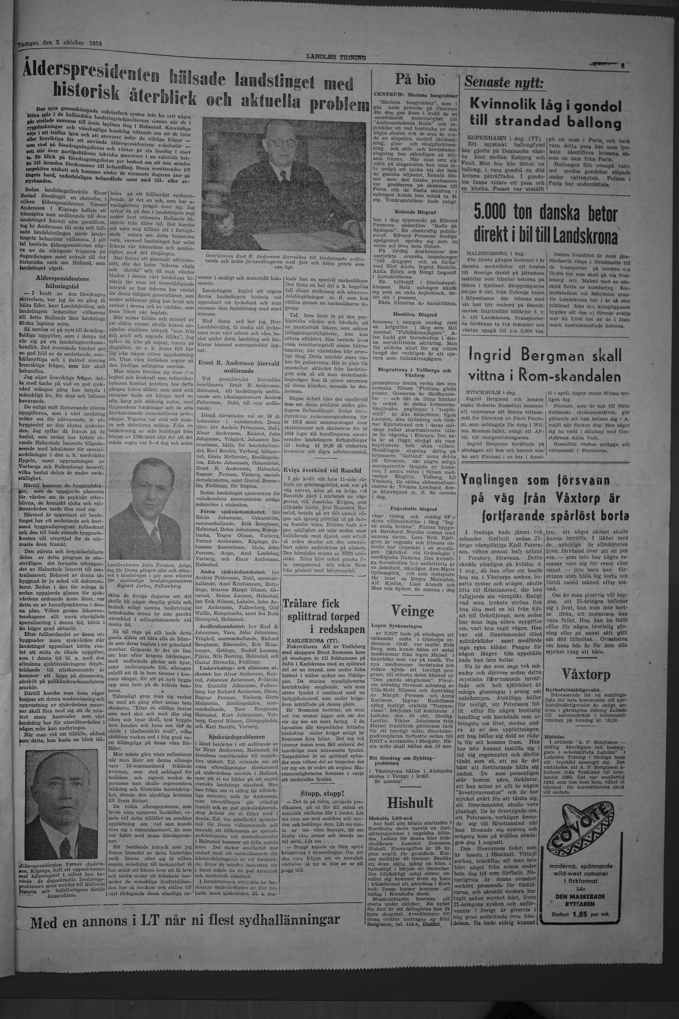Laholms Tidning Tisdag 5 oktober 1954, sida 3