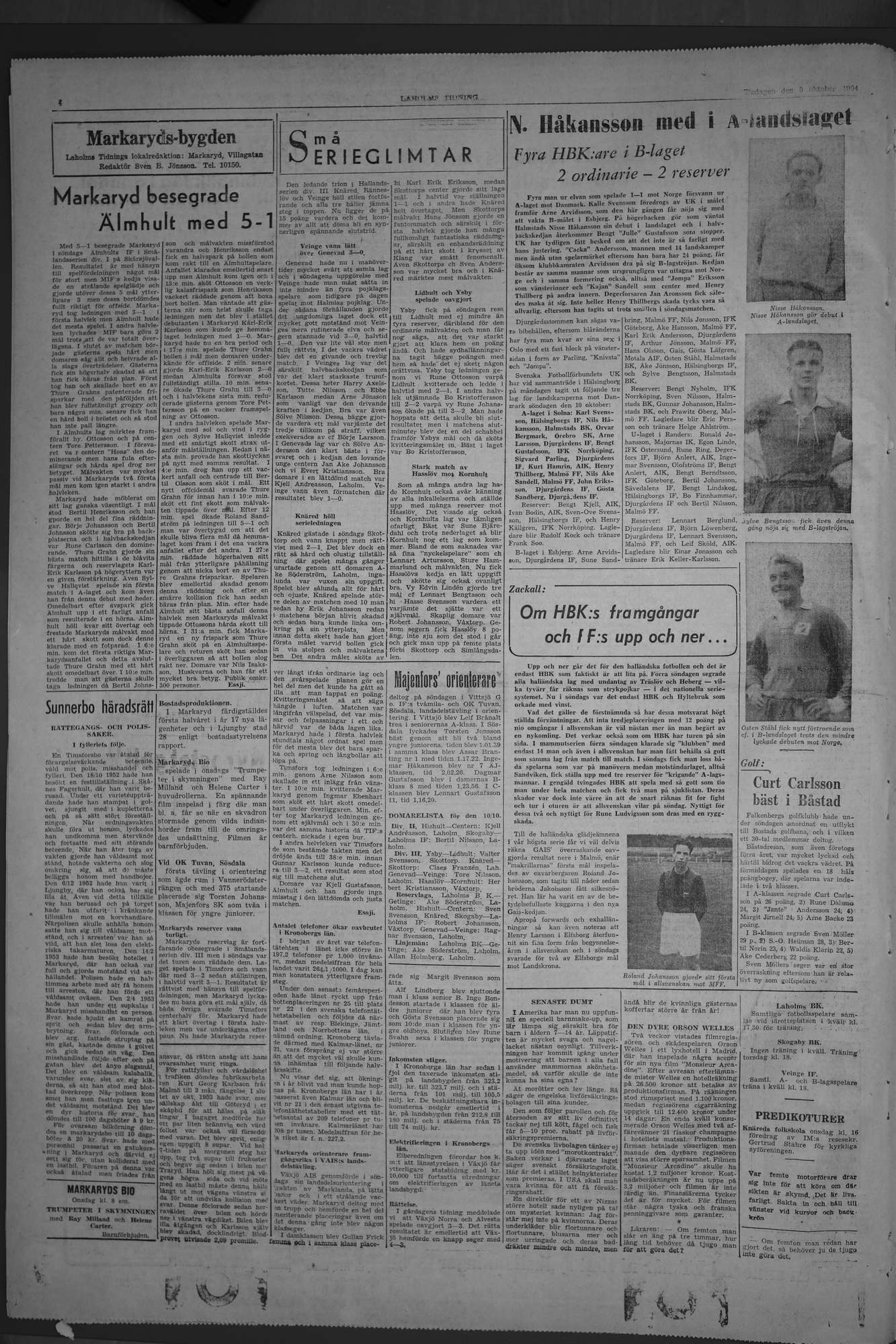 Laholms Tidning Tisdag 5 oktober 1954, sida 4