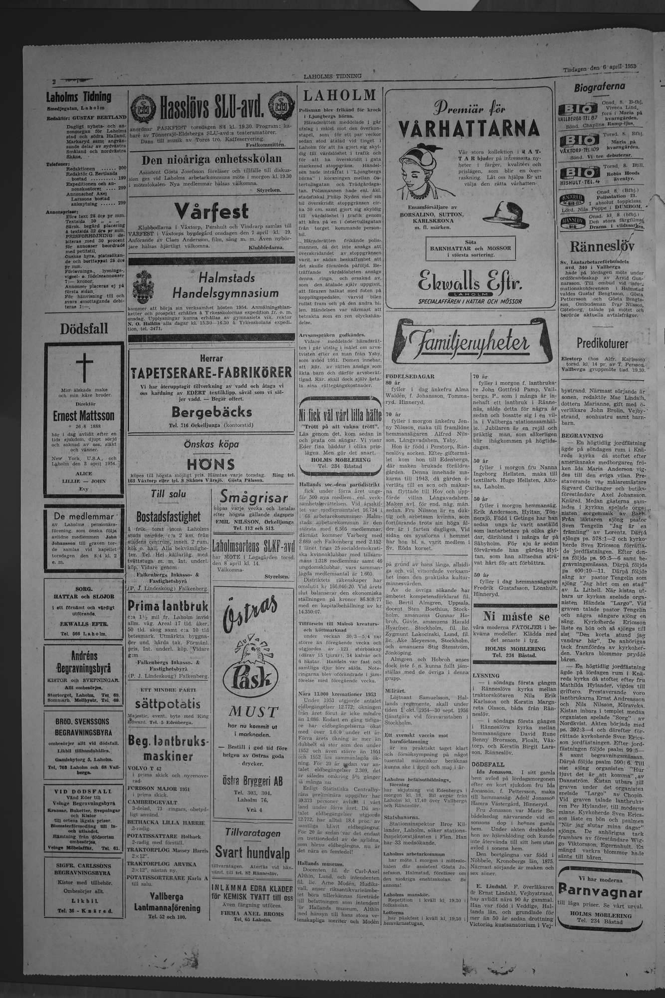 Laholms Tidning Tisdag 6 april 1954, sida 2