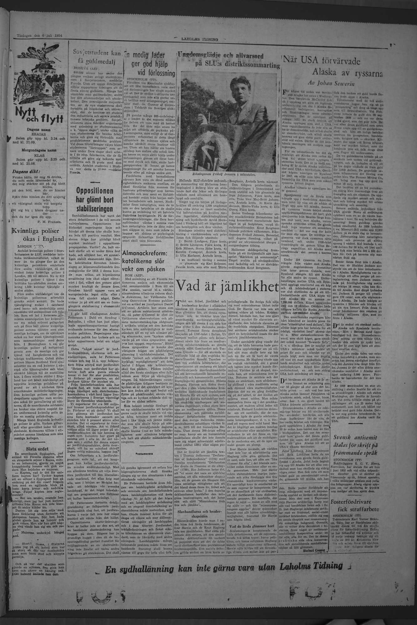 Laholms Tidning Tisdag 6 juli 1954, sida 7