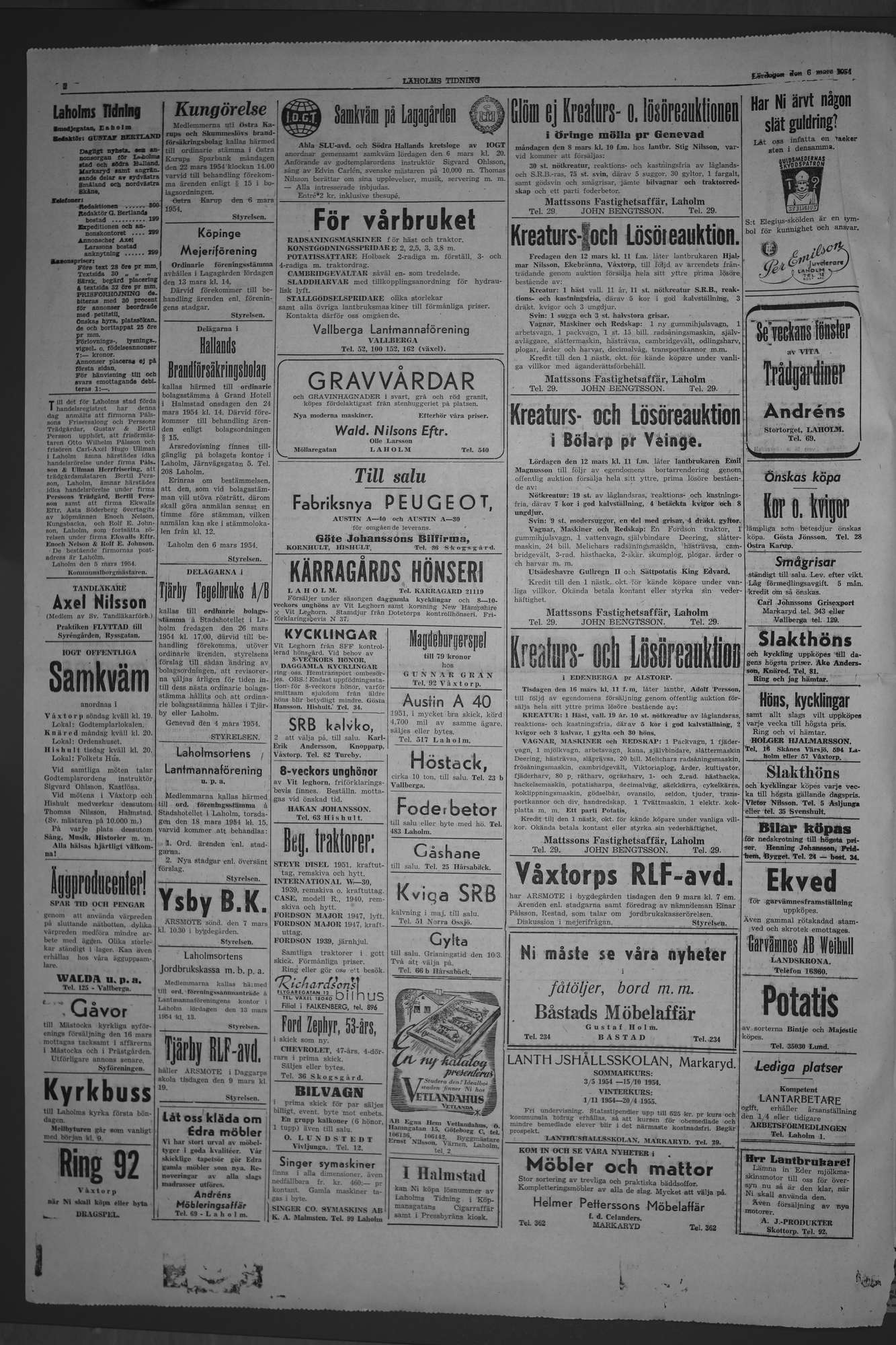 Laholms Tidning Lördag 6 mars 1954, sida 2
