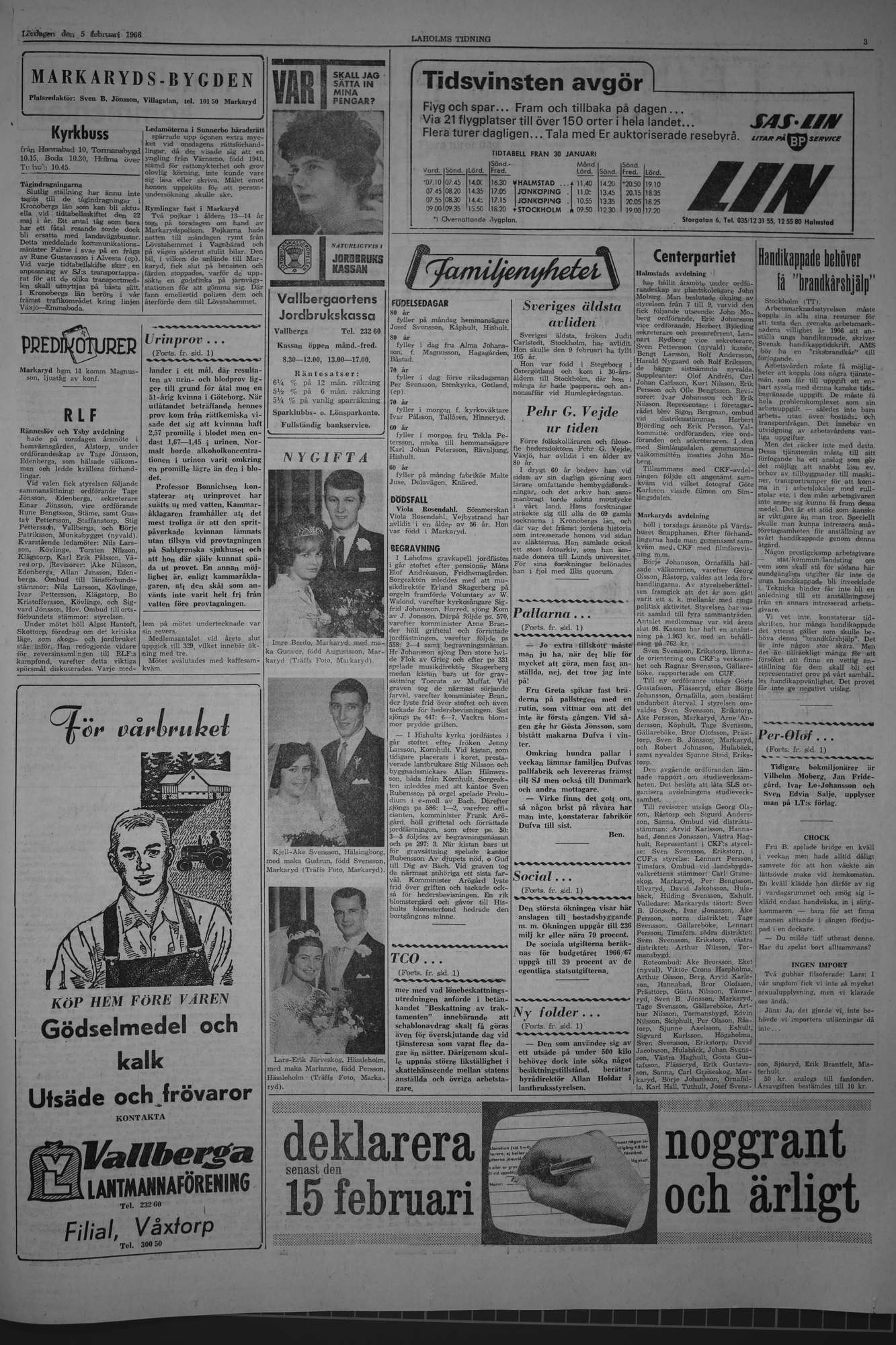 Laholms Tidning Lördag 5 februari 1966, sida 3