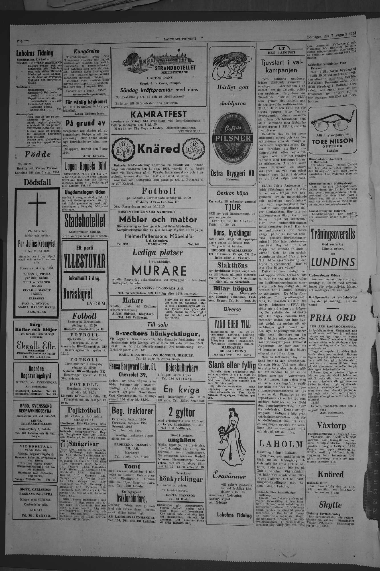 Laholms Tidning Lördag 7 augusti 1954, sida 2