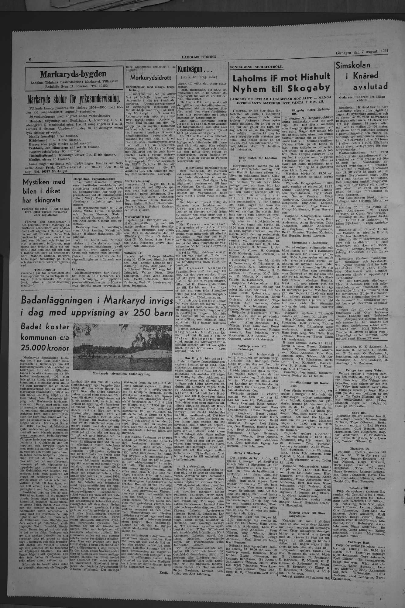 Laholms Tidning Lördag 7 augusti 1954, sida 4