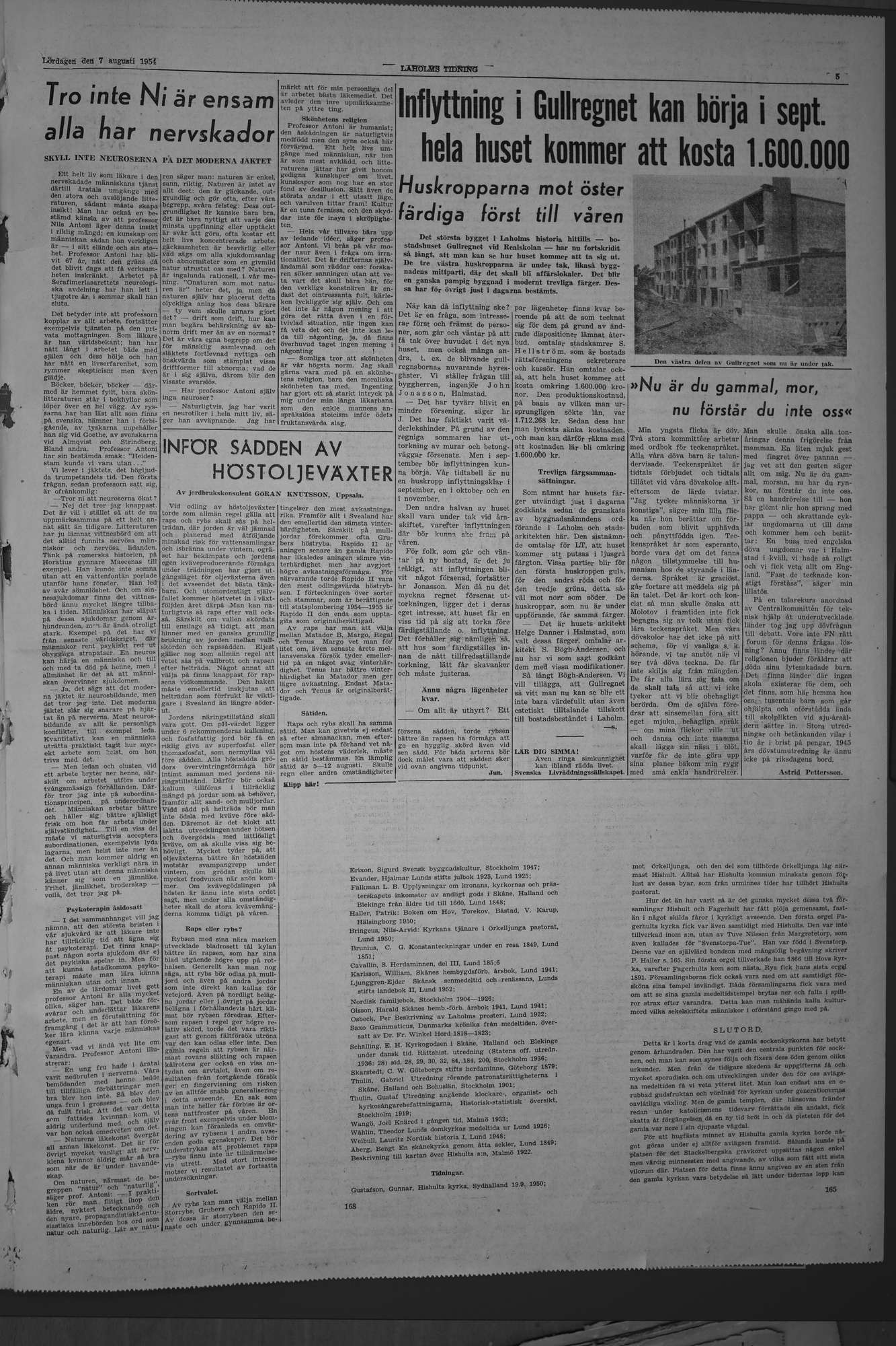 Laholms Tidning Lördag 7 augusti 1954, sida 5