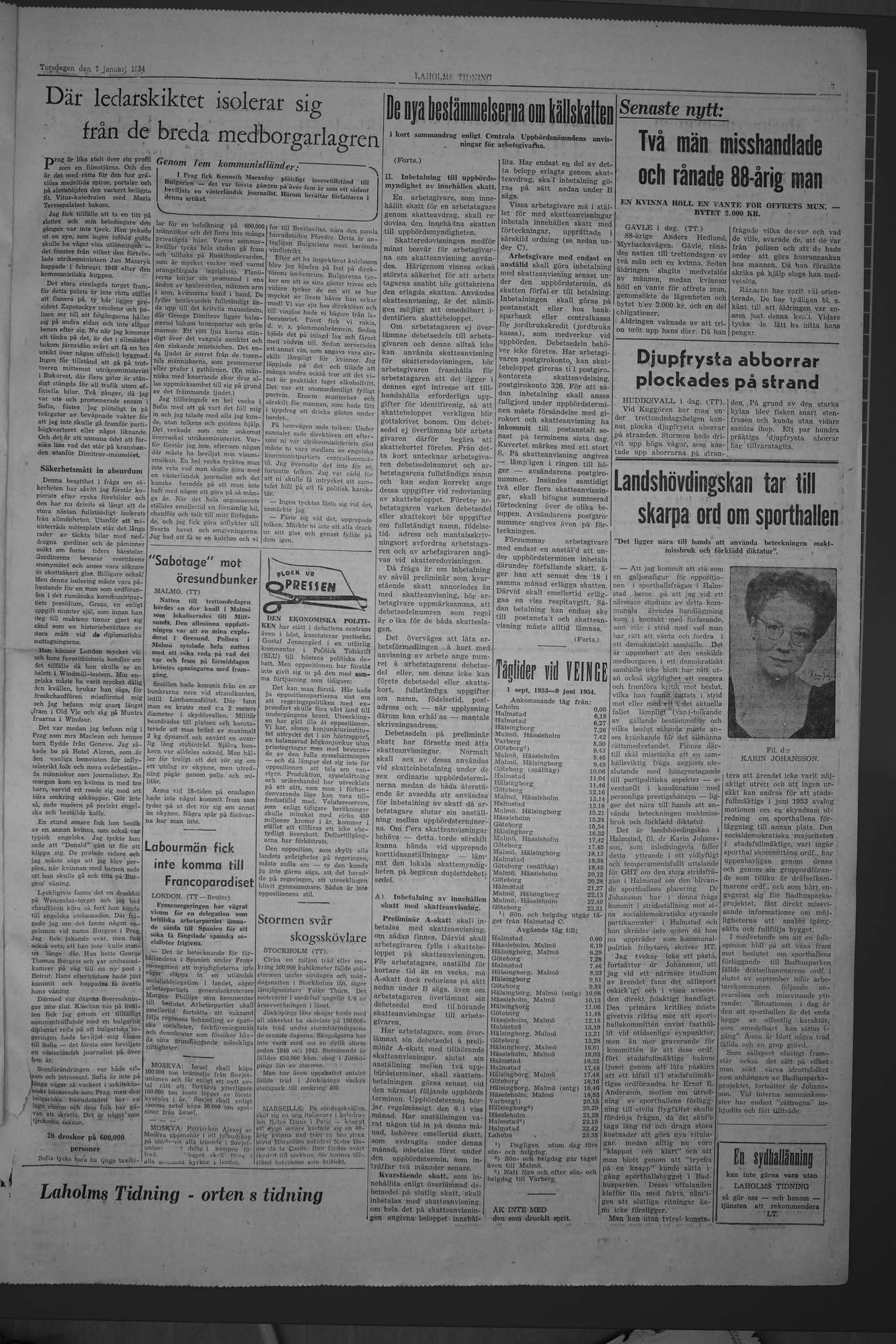 Laholms Tidning Torsdag 7 januari 1954, sida 3