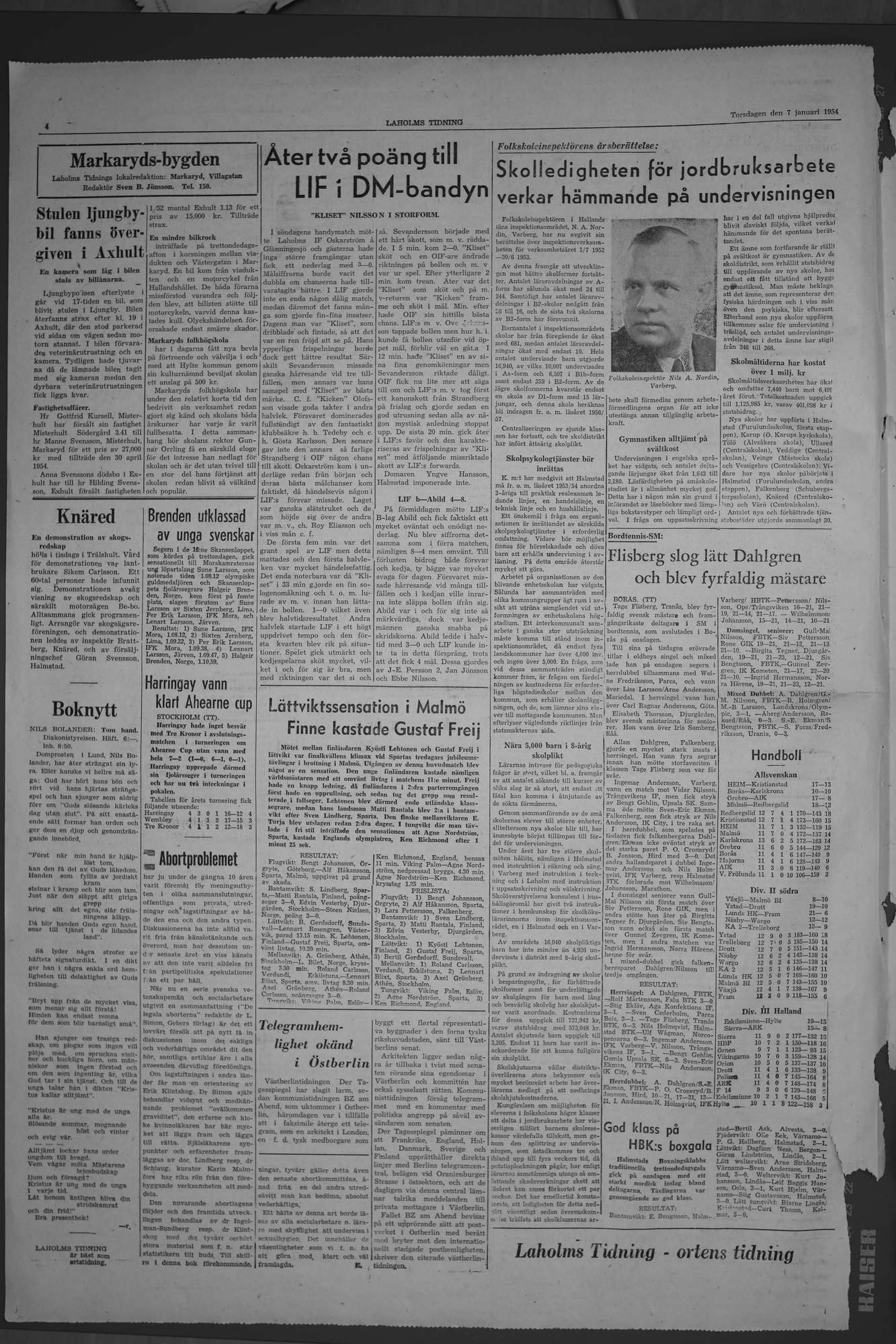 Laholms Tidning Torsdag 7 januari 1954, sida 4