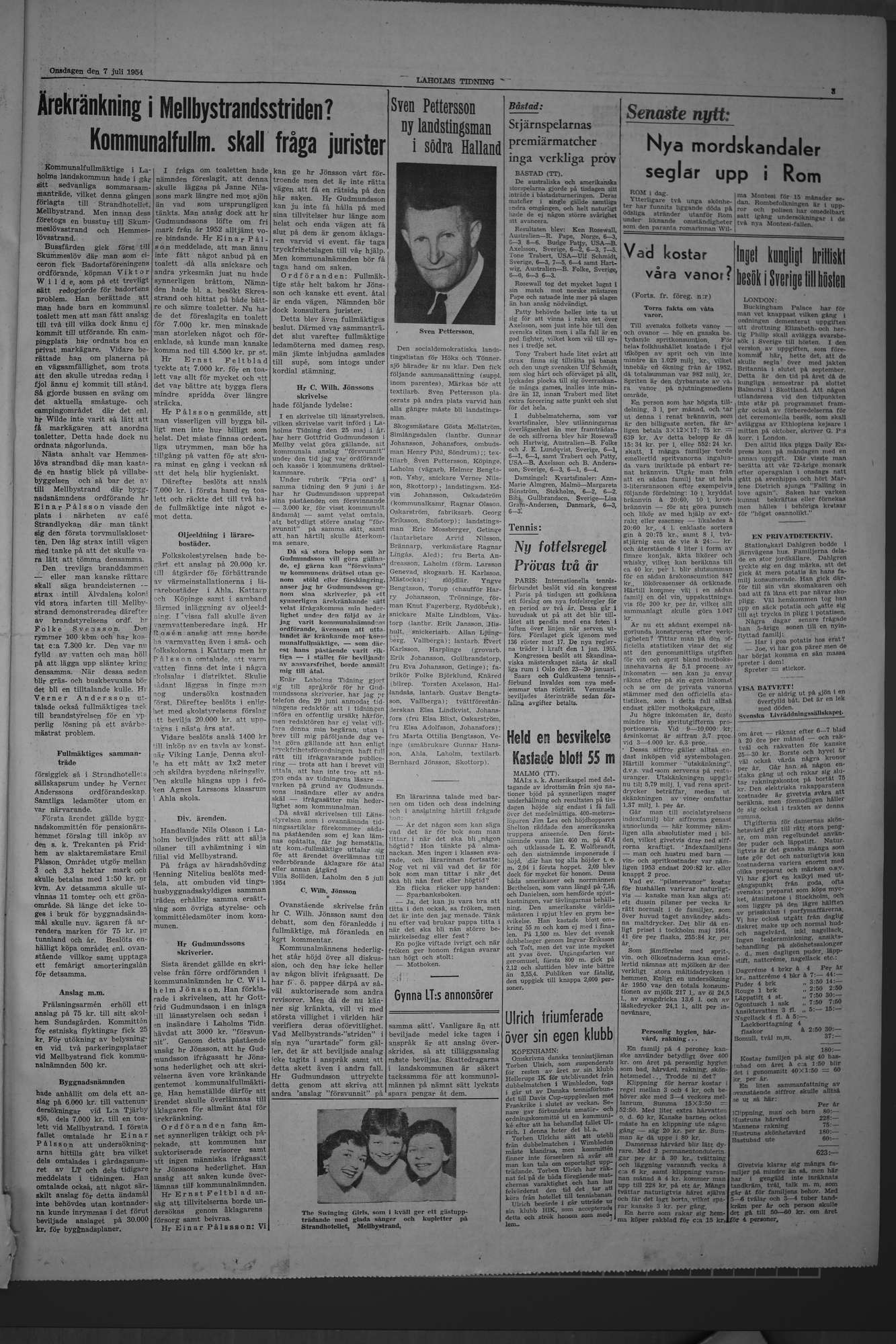 Laholms Tidning Onsdag 7 juli 1954, sida 3