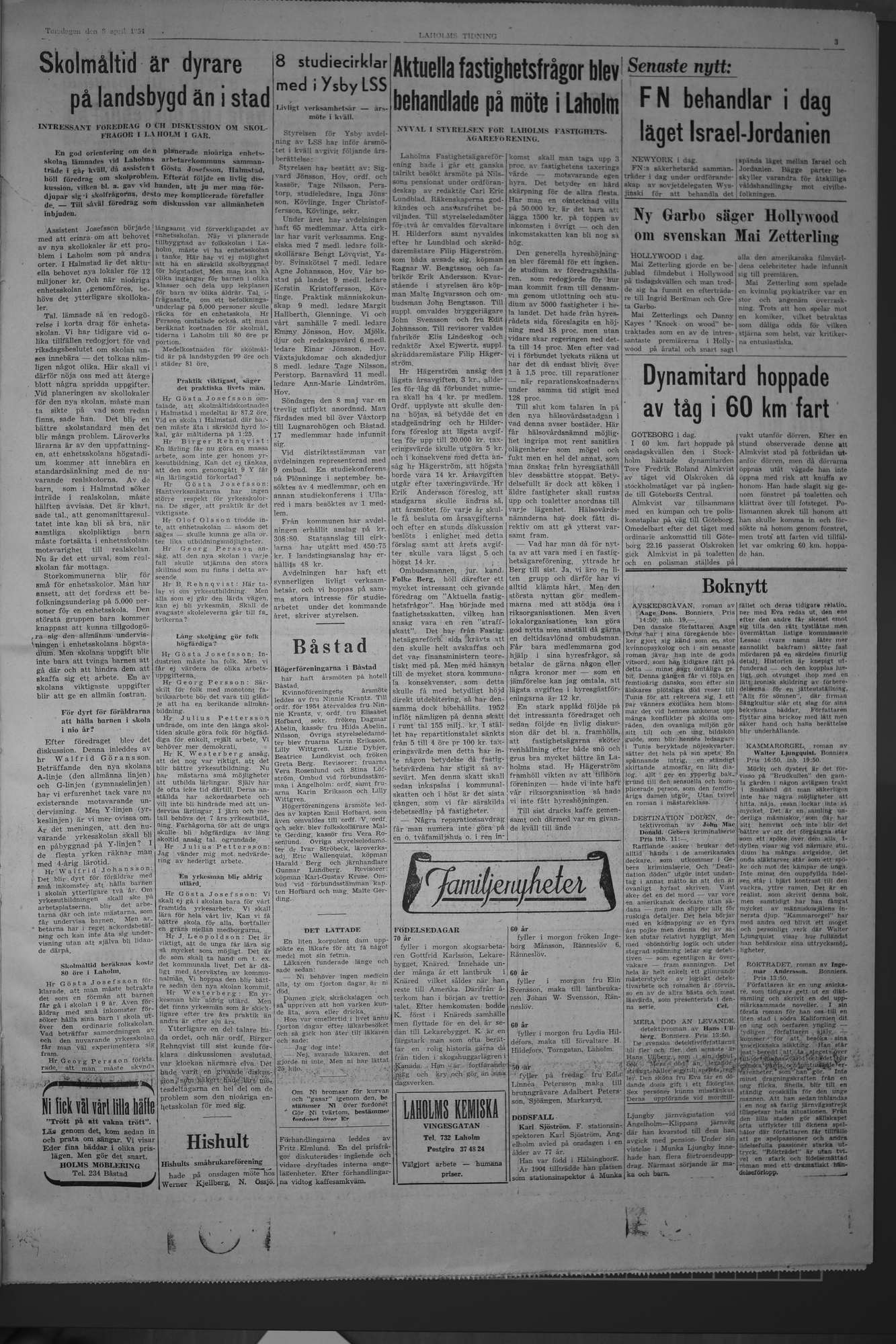 Laholms Tidning Torsdag 8 april 1954, sida 3