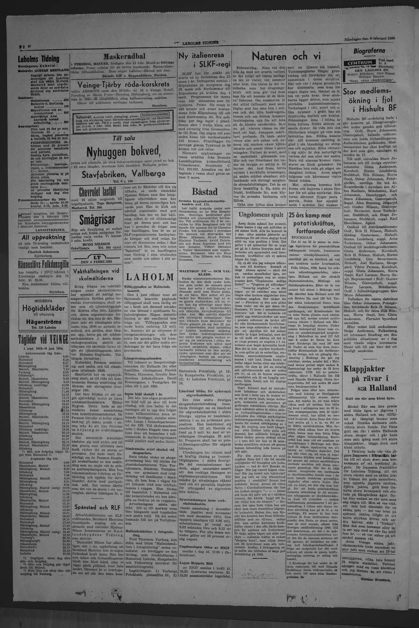 Laholms Tidning Måndag 8 februari 1954, sida 2