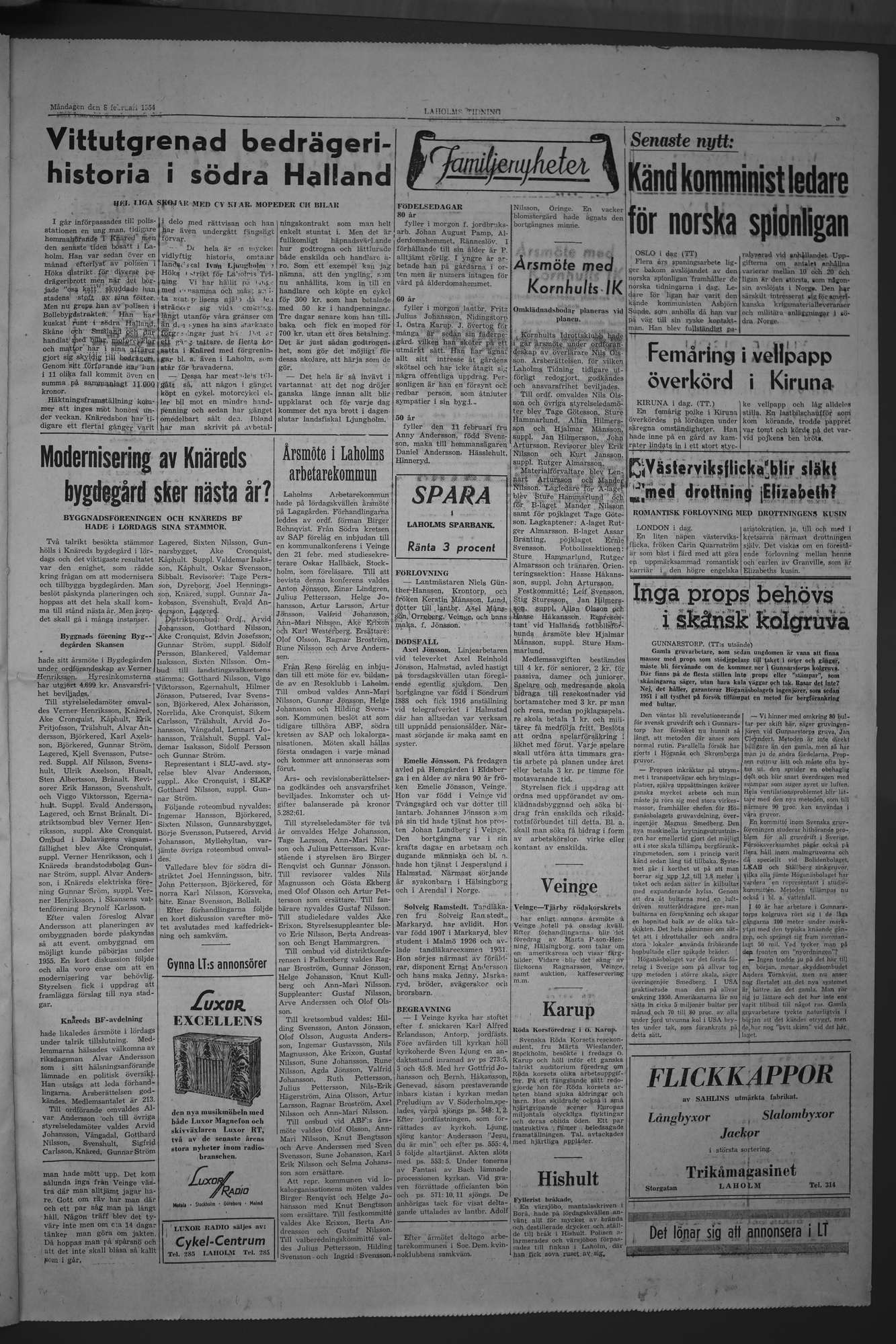 Laholms Tidning Måndag 8 februari 1954, sida 3
