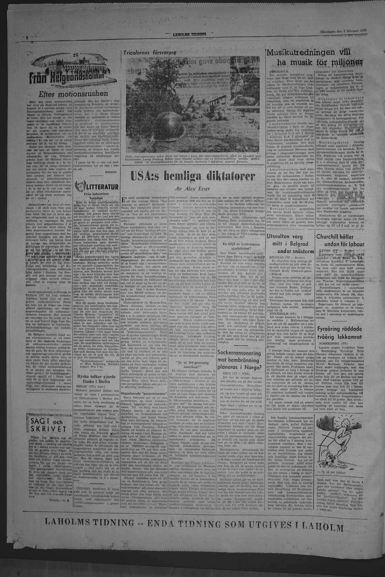 Laholms Tidning Måndag 8 februari 1954, sida 6
