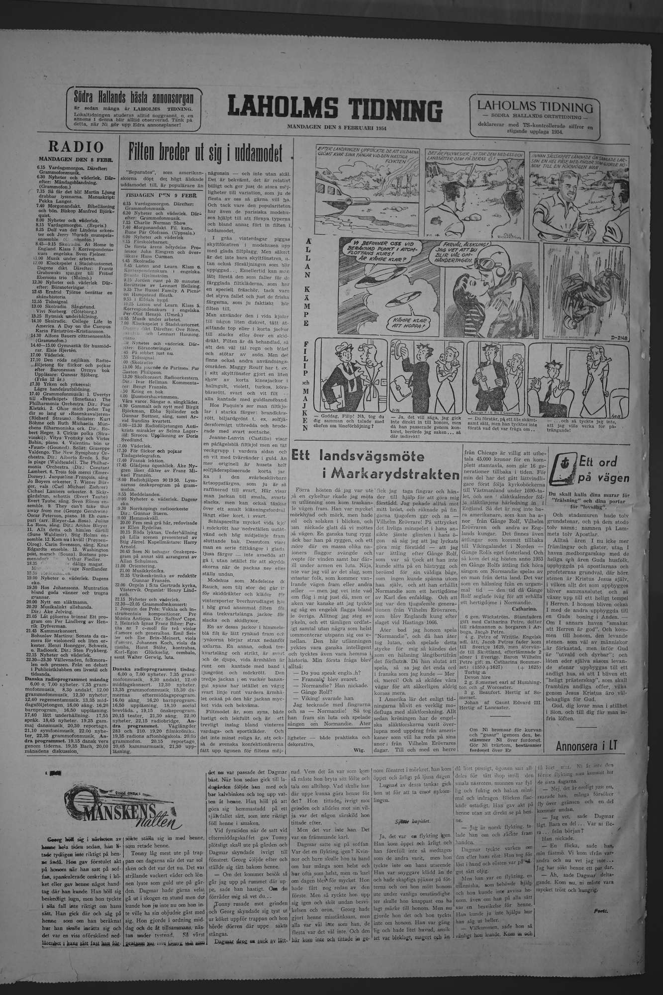 Laholms Tidning Måndag 8 februari 1954, sida 8