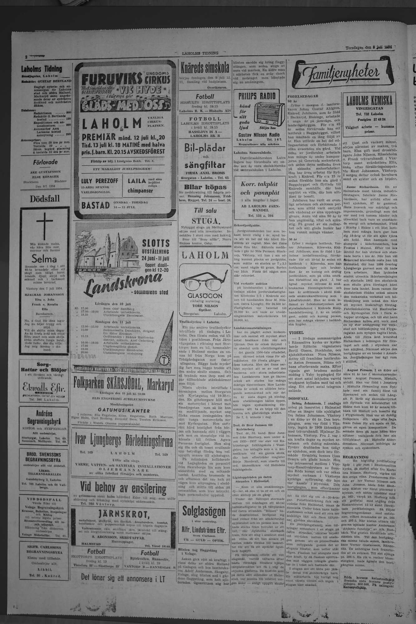 Laholms Tidning Torsdag 8 juli 1954, sida 2