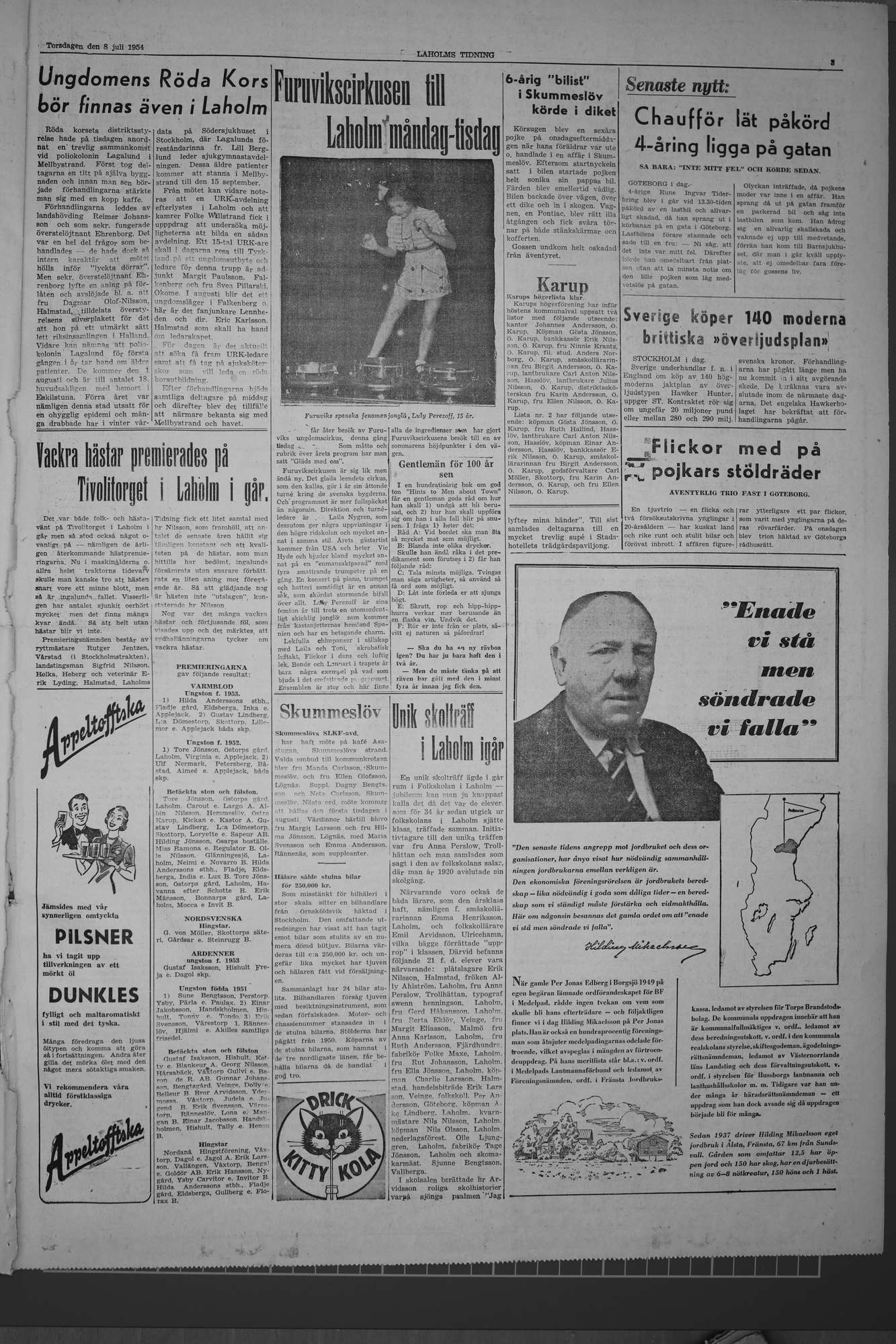Laholms Tidning Torsdag 8 juli 1954, sida 3