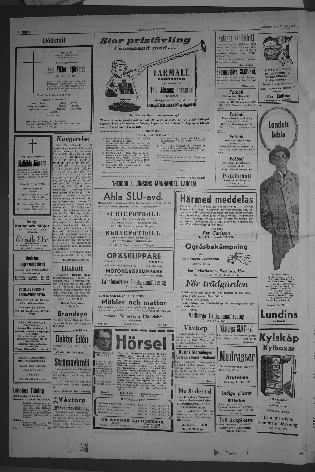 Laholms Tidning Lördag 8 maj 1954, sida 2