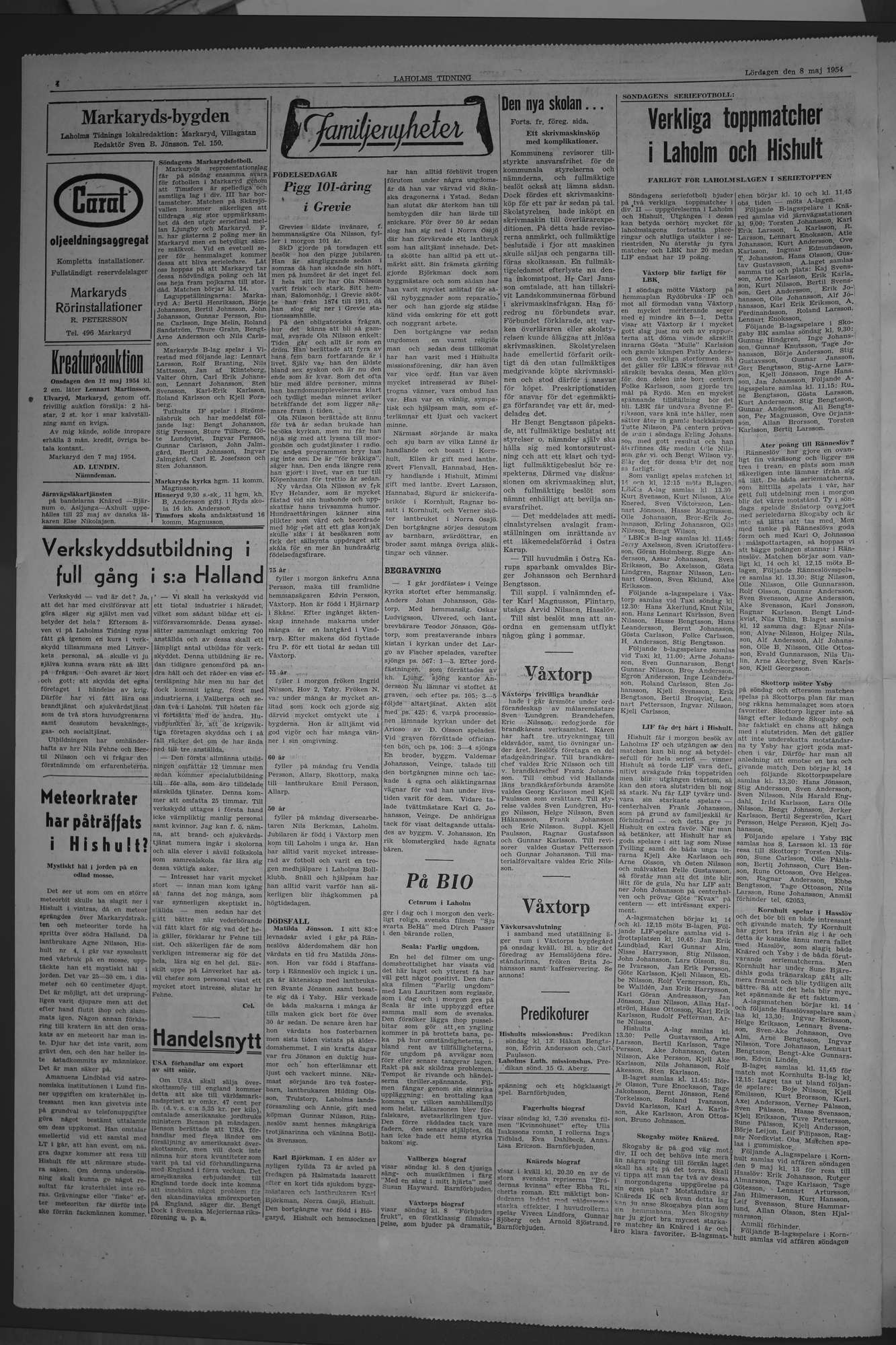 Laholms Tidning Lördag 8 maj 1954, sida 4