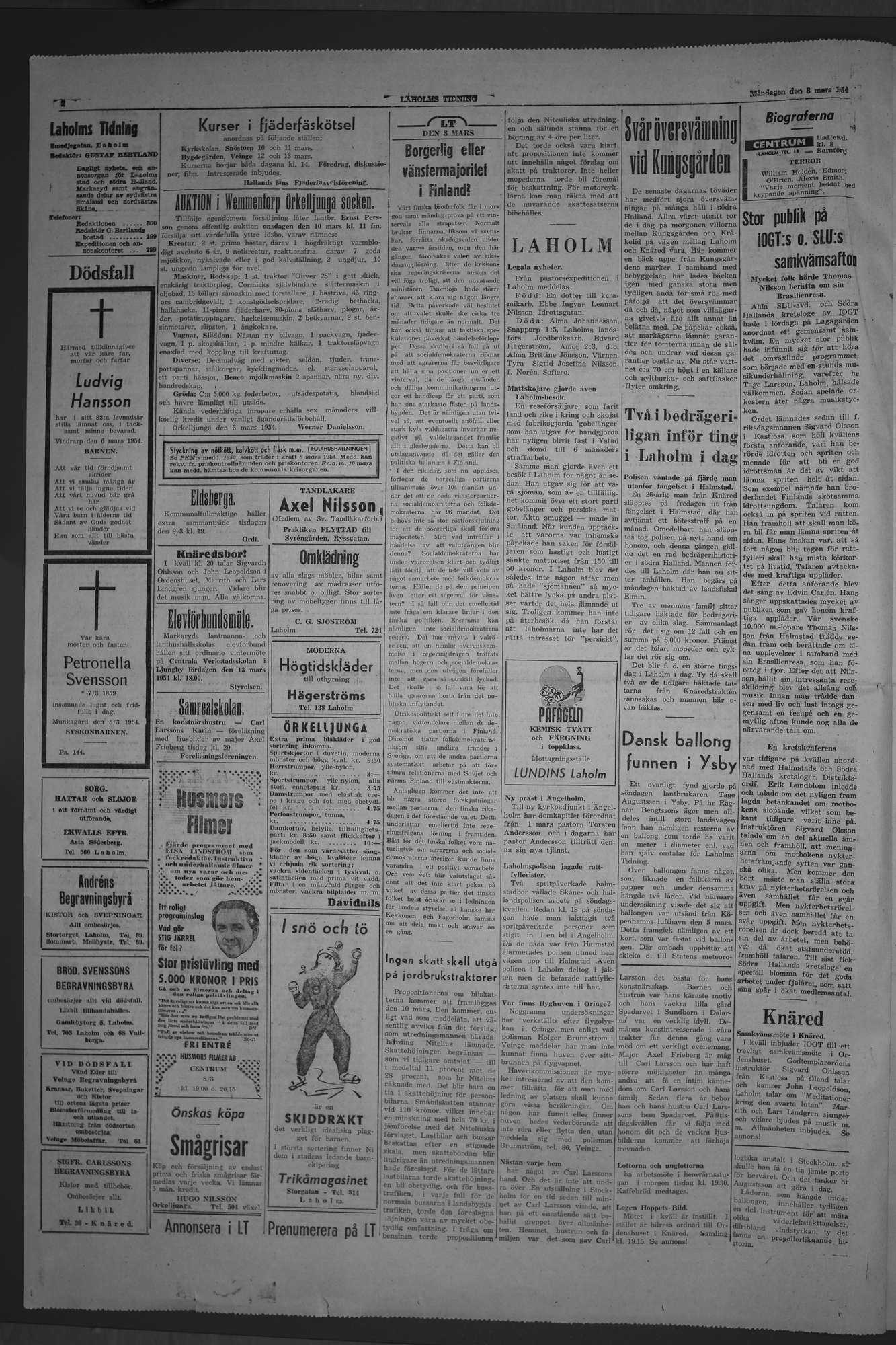 Laholms Tidning Måndag 8 mars 1954, sida 2