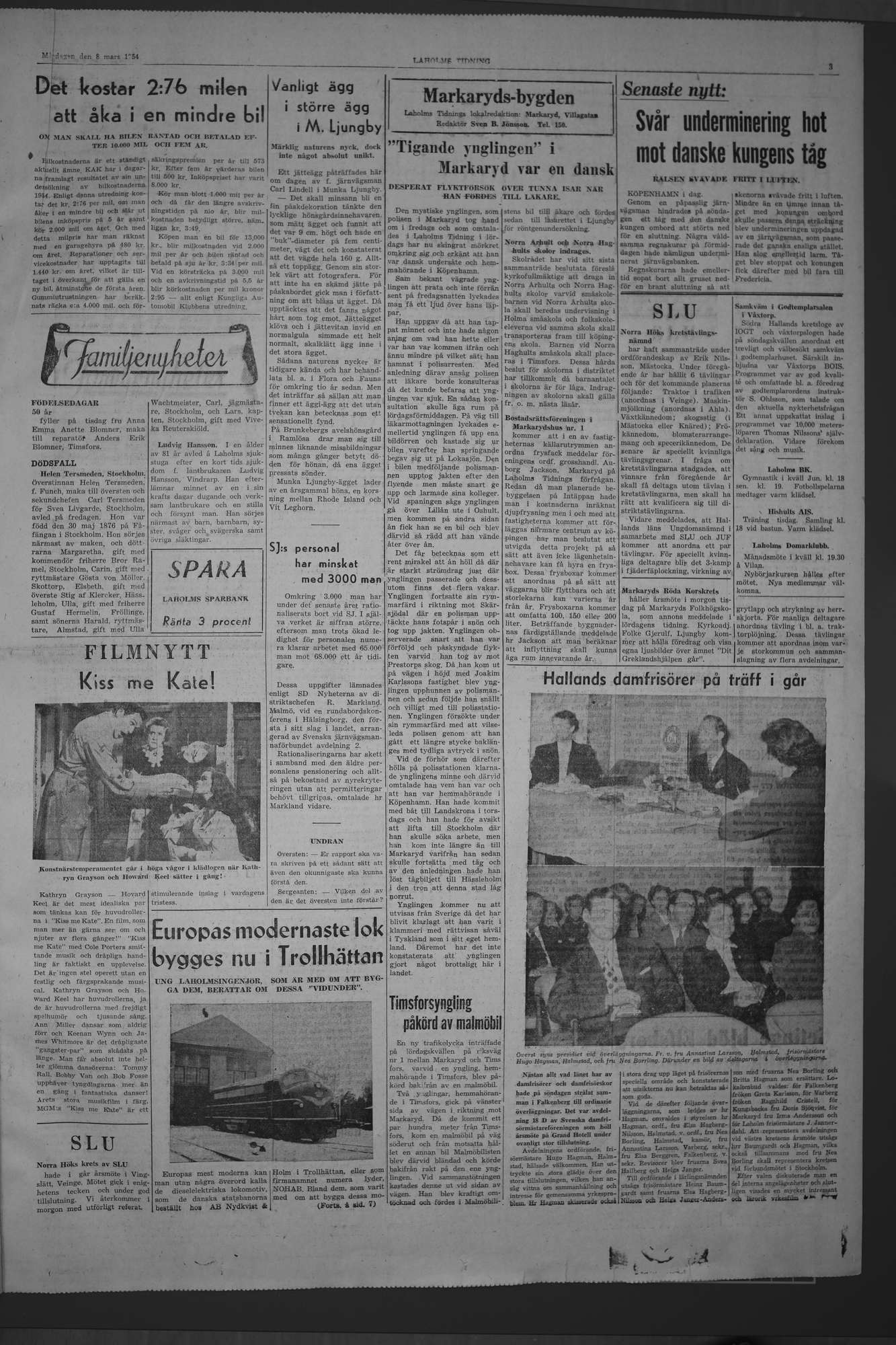 Laholms Tidning Måndag 8 mars 1954, sida 3