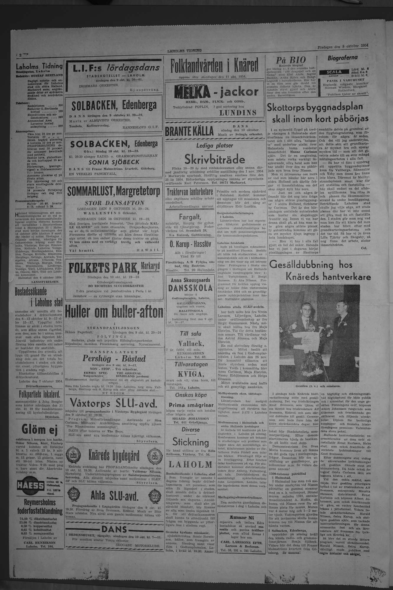 Laholms Tidning Fredag 8 oktober 1954, sida 2