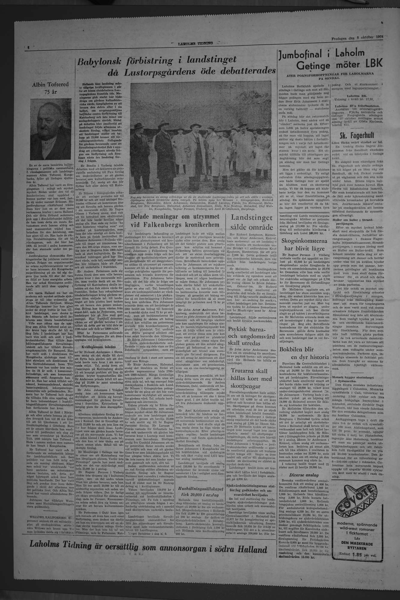 Laholms Tidning Fredag 8 oktober 1954, sida 4
