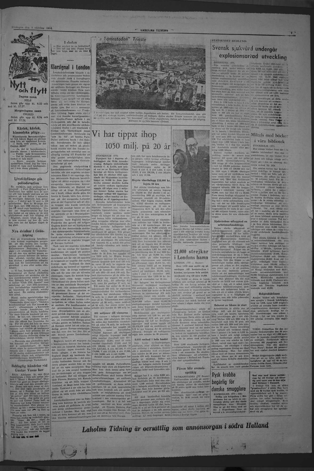 Laholms Tidning Fredag 8 oktober 1954, sida 7