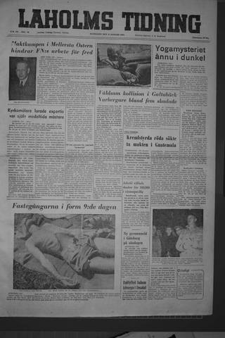 Förstasidan, Måndag 9 augusti 1954