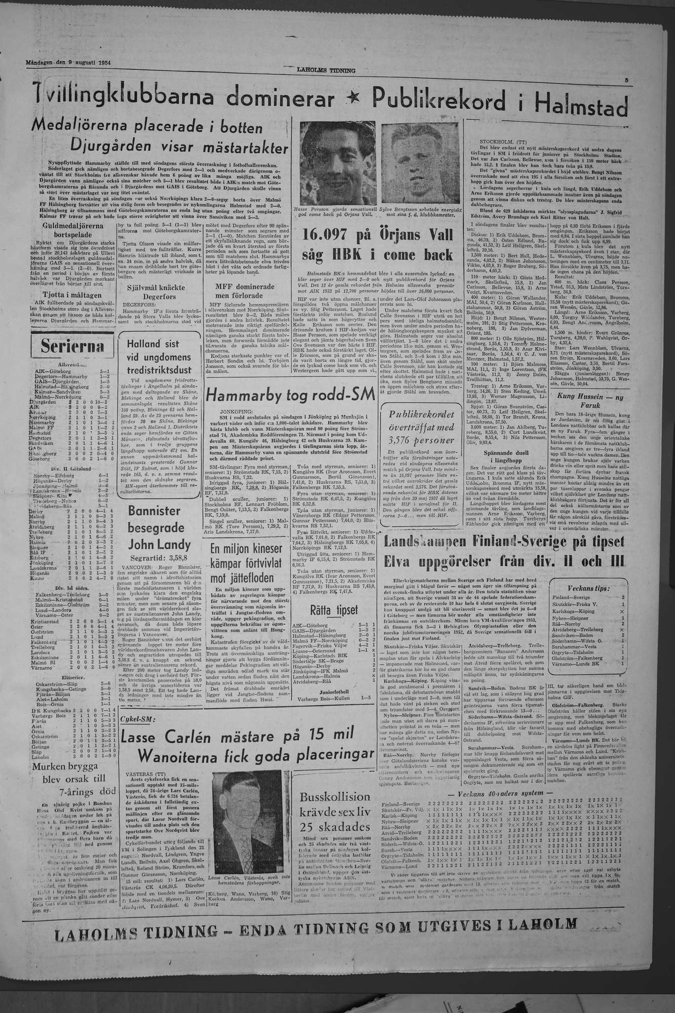 Laholms Tidning Måndag 9 augusti 1954, sida 5