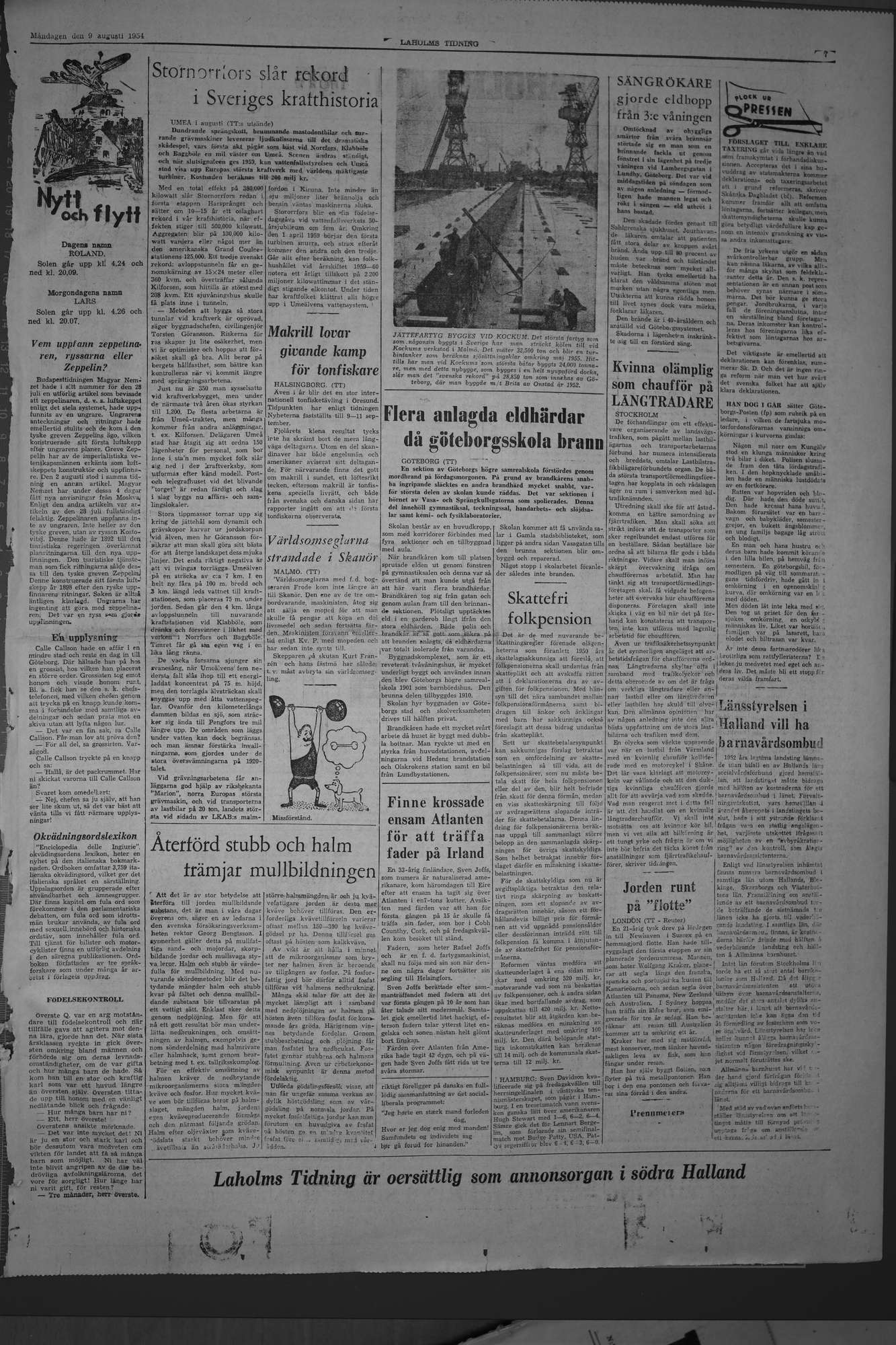 Laholms Tidning Måndag 9 augusti 1954, sida 7