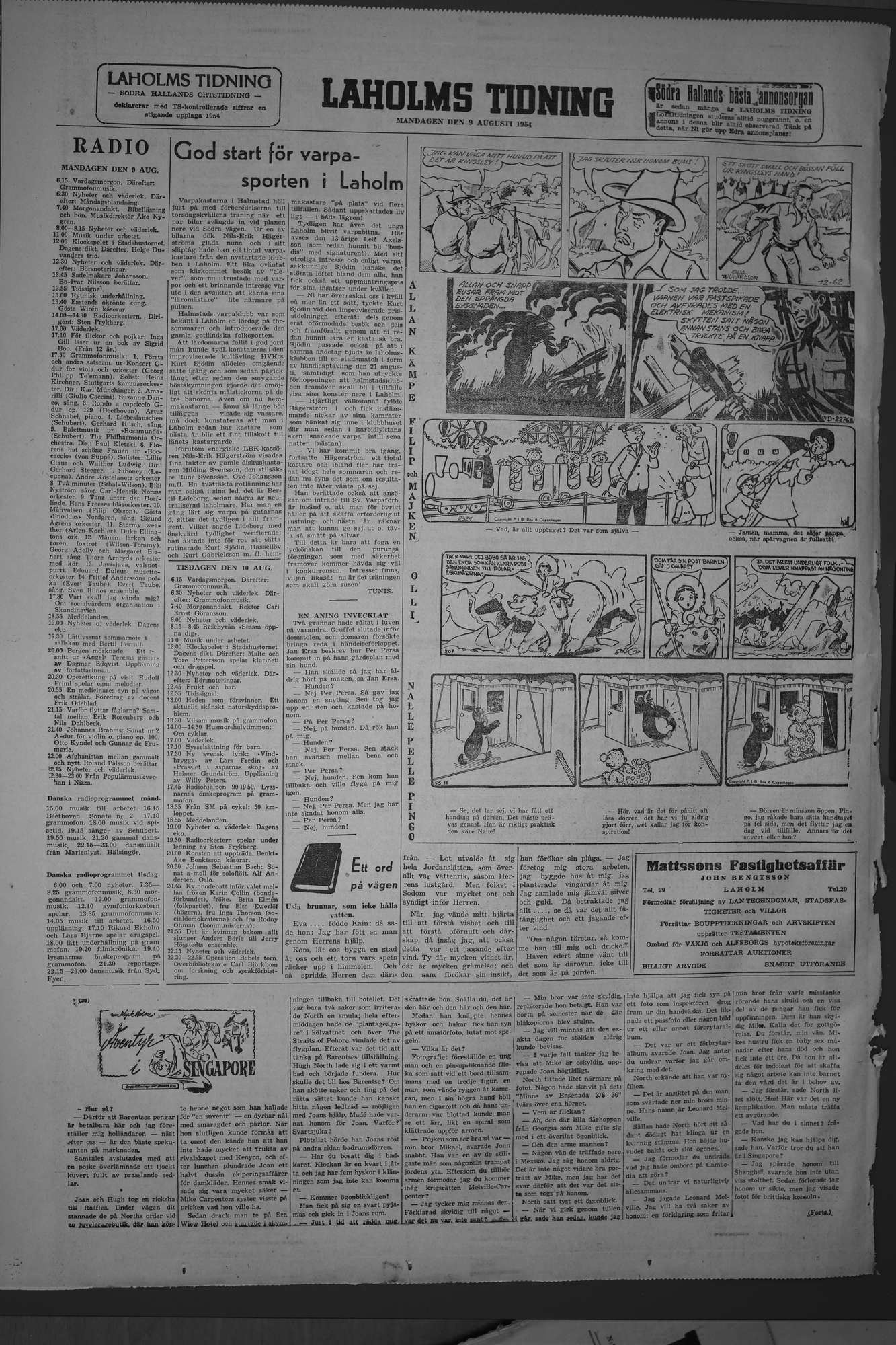 Laholms Tidning Måndag 9 augusti 1954, sida 8