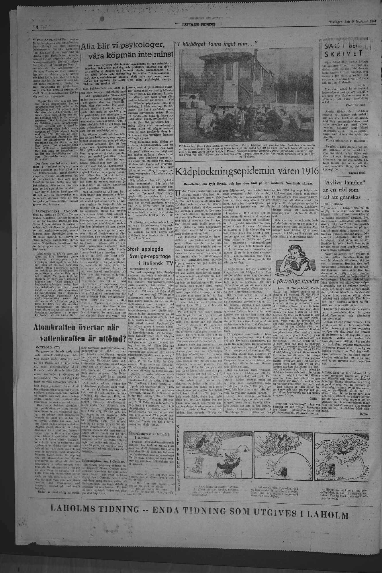 Laholms Tidning Tisdag 9 februari 1954, sida 6