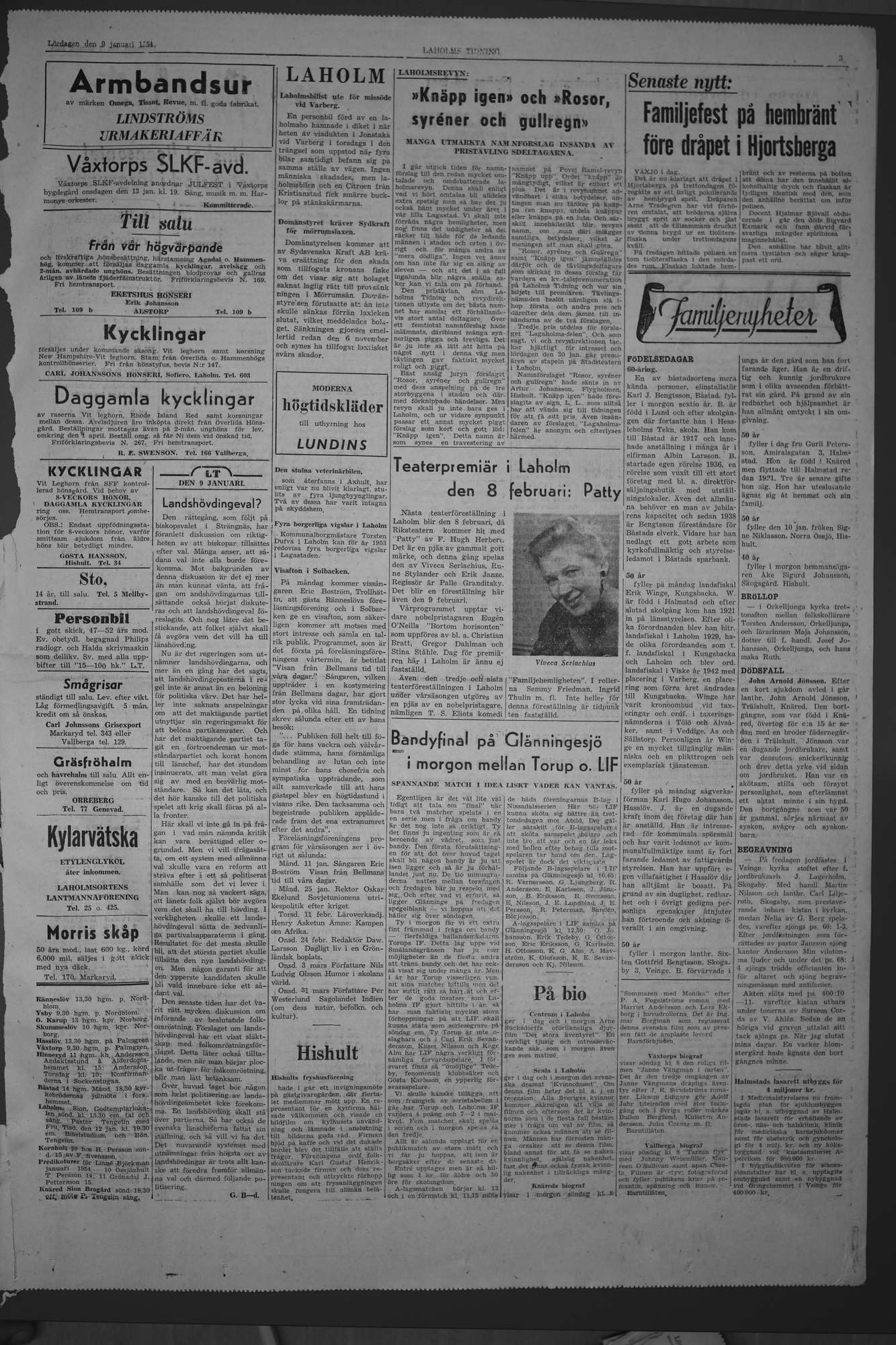 Laholms Tidning Lördag 9 januari 1954, sida 3