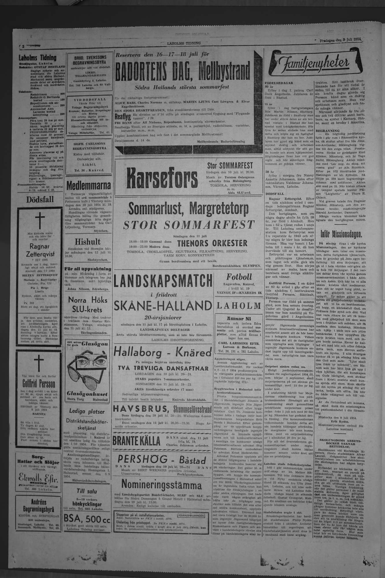 Laholms Tidning Fredag 9 juli 1954, sida 2