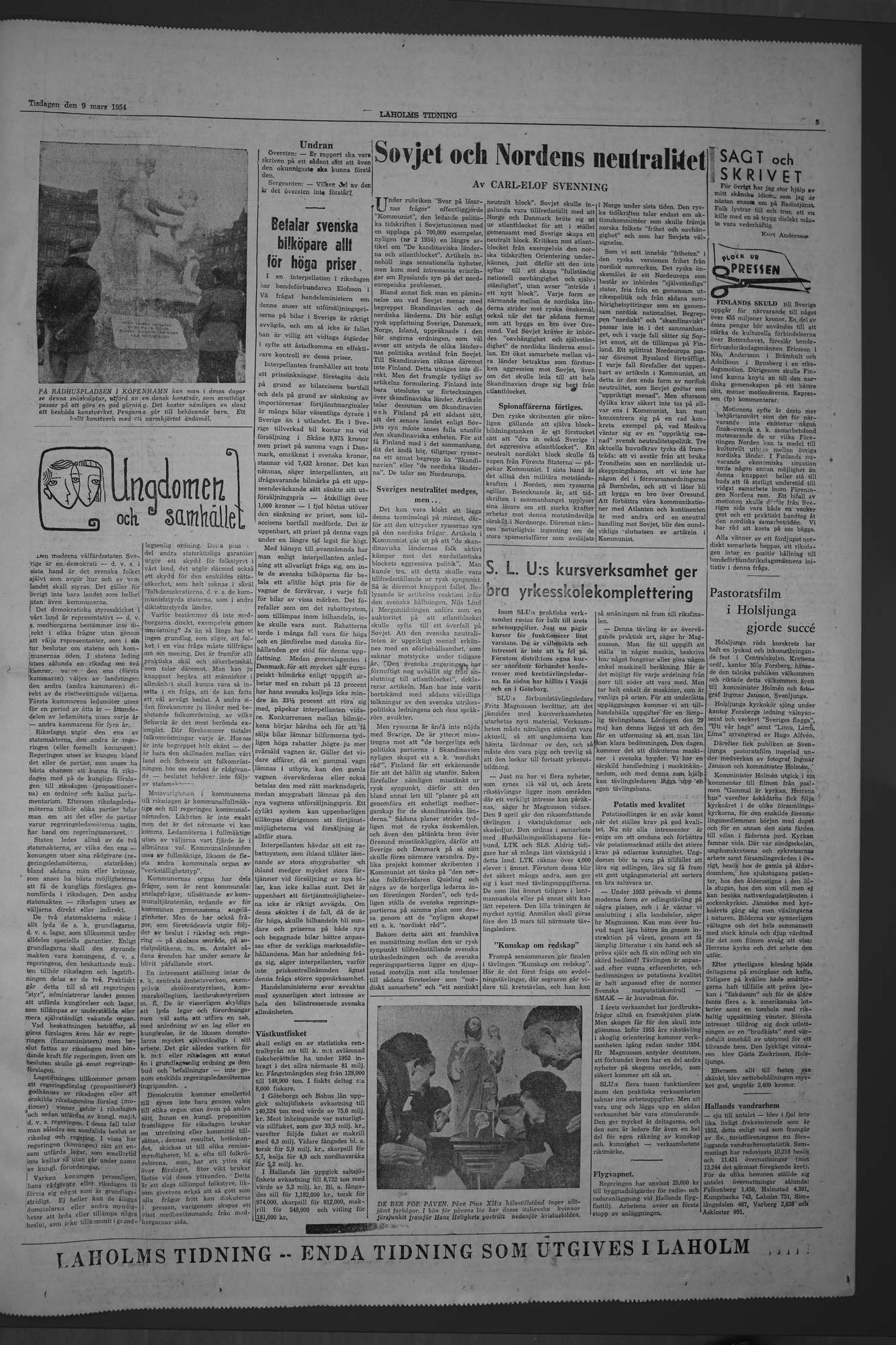Laholms Tidning Tisdag 9 mars 1954, sida 5