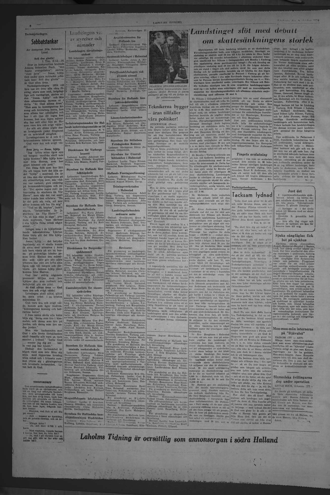Laholms Tidning Lördag 9 oktober 1954, sida 6