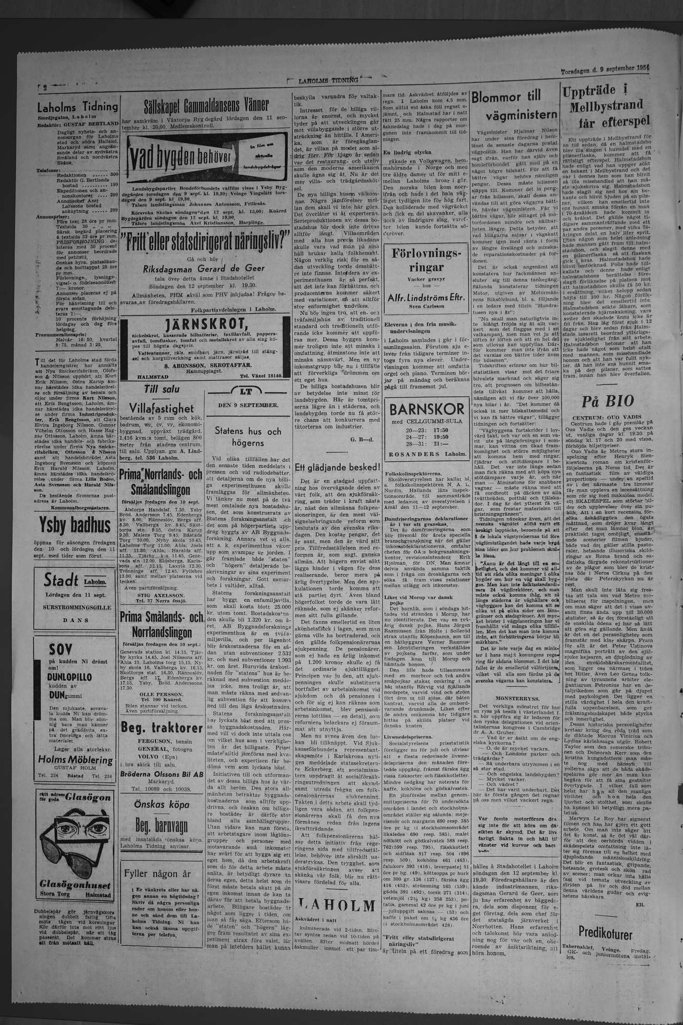 Laholms Tidning Torsdag 9 september 1954, sida 2